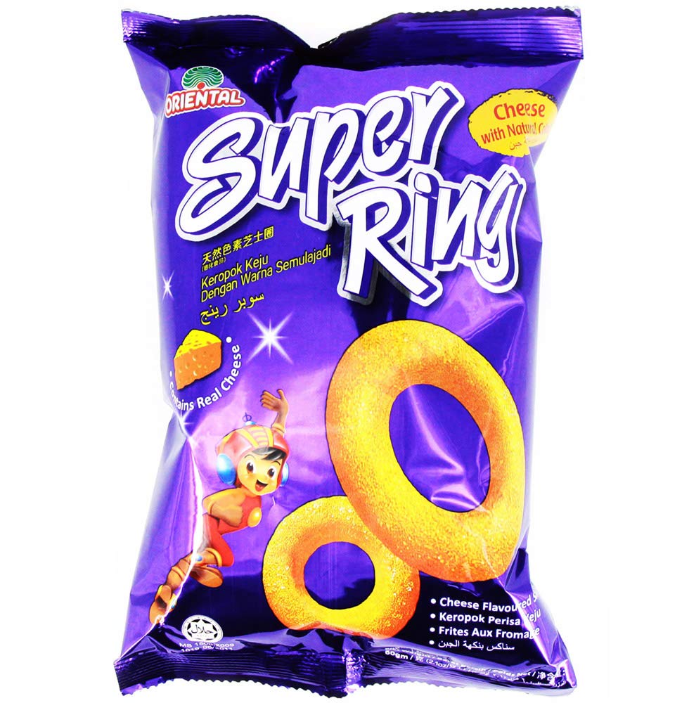 Malaysian Super Ring Classic Cheese Flavor Snack - Halal Certified Teatime Biscuits, 60g x 3 Pack (180g Total) - Perfect for Family Sharing, Movie Nights & Office Snacks