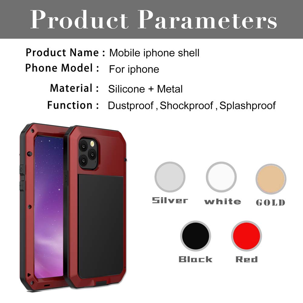 **Marrkey Heavy Duty Shockproof iPhone 11 Pro Max Case - Full Body Protective Cover with Aluminum Alloy Metal Frame & Built-in Screen Protector (Red) | Perfect for Outdoor, Work & Extreme Sports**