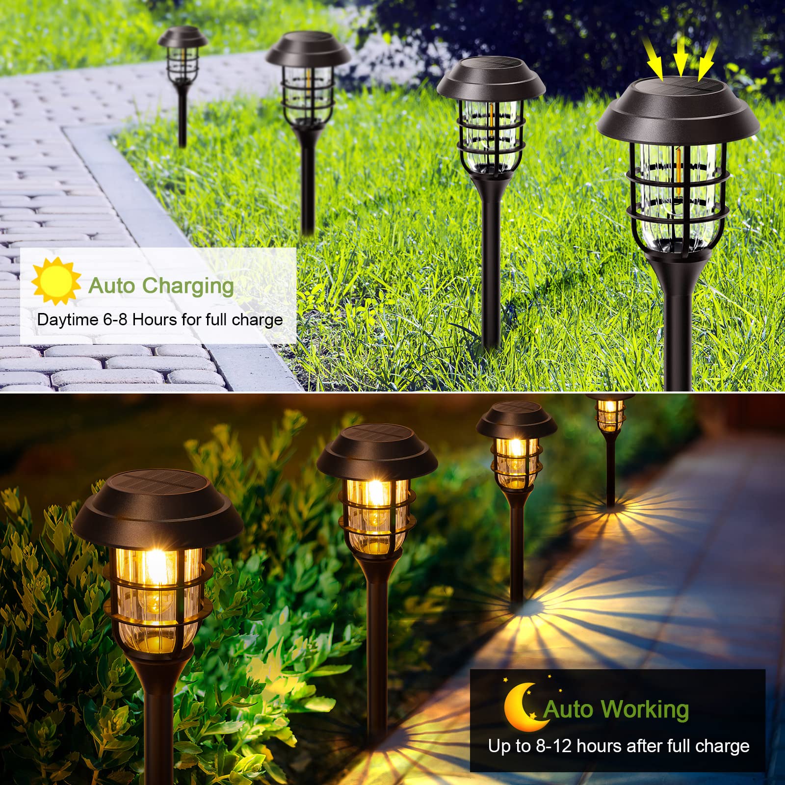 LETMY 8 Pack Solar Pathway Lights Outdoor, IP65 Waterproof Solar Garden Lights with Auto On/Off - Bright Solar Powered Landscape Lighting for Yard, Patio, Walkway, Driveway | Perfect for Garden Decor, Backyard Illumination & Nighttime Safety