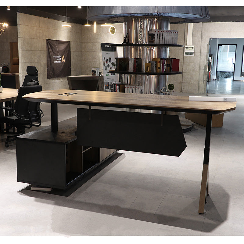 EASTON Electric Height Adjustable Standing Desk with Right Return - 2.2M Warm Oak & Black - Perfect for Home Office & Workspace Ergonomics