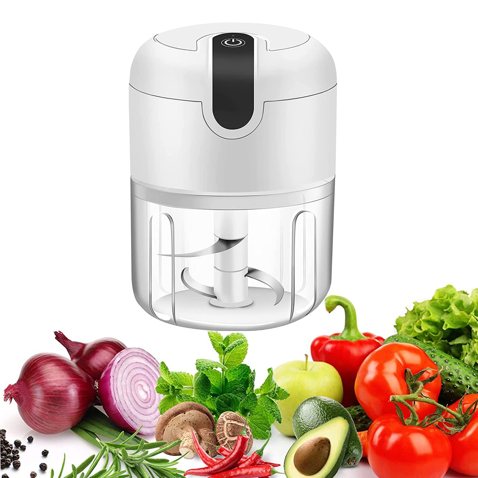 Electric Mini Garlic Chopper & Food Processor - Portable Cordless USB Rechargeable Vegetable Chopper, Meat Grinder for Garlic, Ginger, Chili, Fruits, Baby Food - 250ml White Kitchen Gadget for Home Cooking, Meal Prep & Camping
