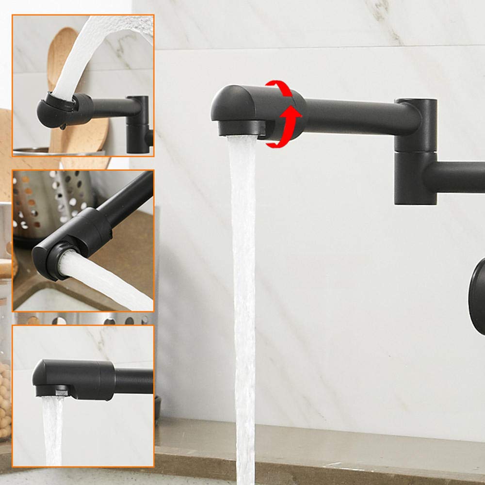 Black Retractable Rotary Folding Kitchen Faucet with Hot/Cold Water - Adjustable Spray Shower & Water Column Outlet for Modern Sinks (Ideal for Small Kitchens, RVs & Apartments)