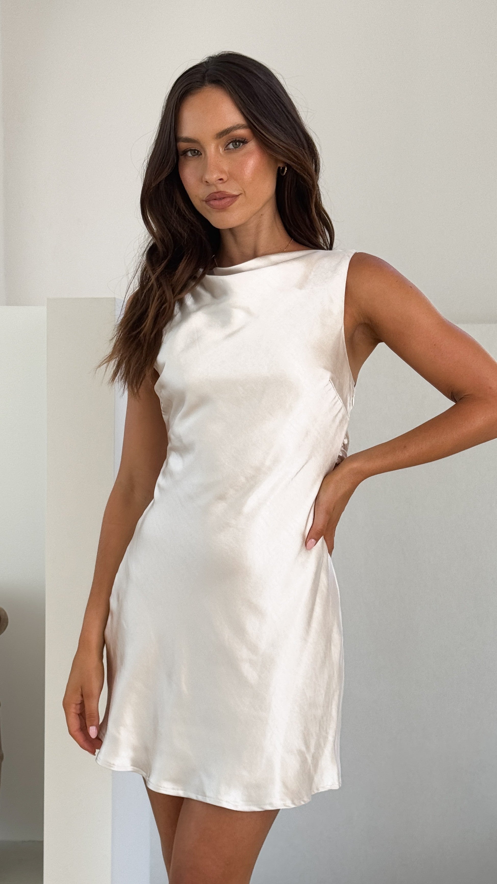 Korie Boatneck Mini Dress - Elegant Champagne Color for Women | Perfect for Cocktail Parties, Date Nights & Summer Outings