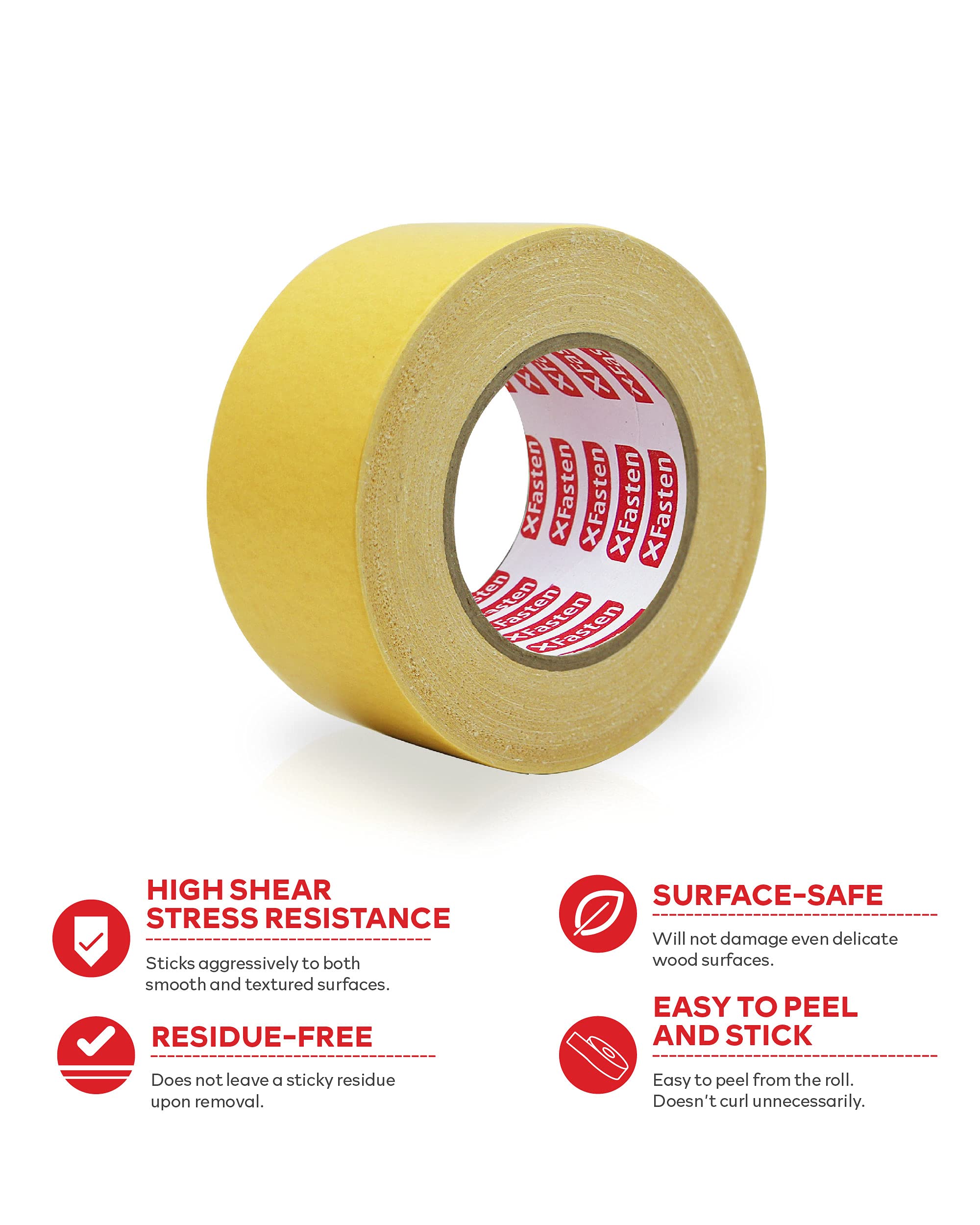 XFasten Double Sided Woodworking Tape with Yellow Backing - 2.5