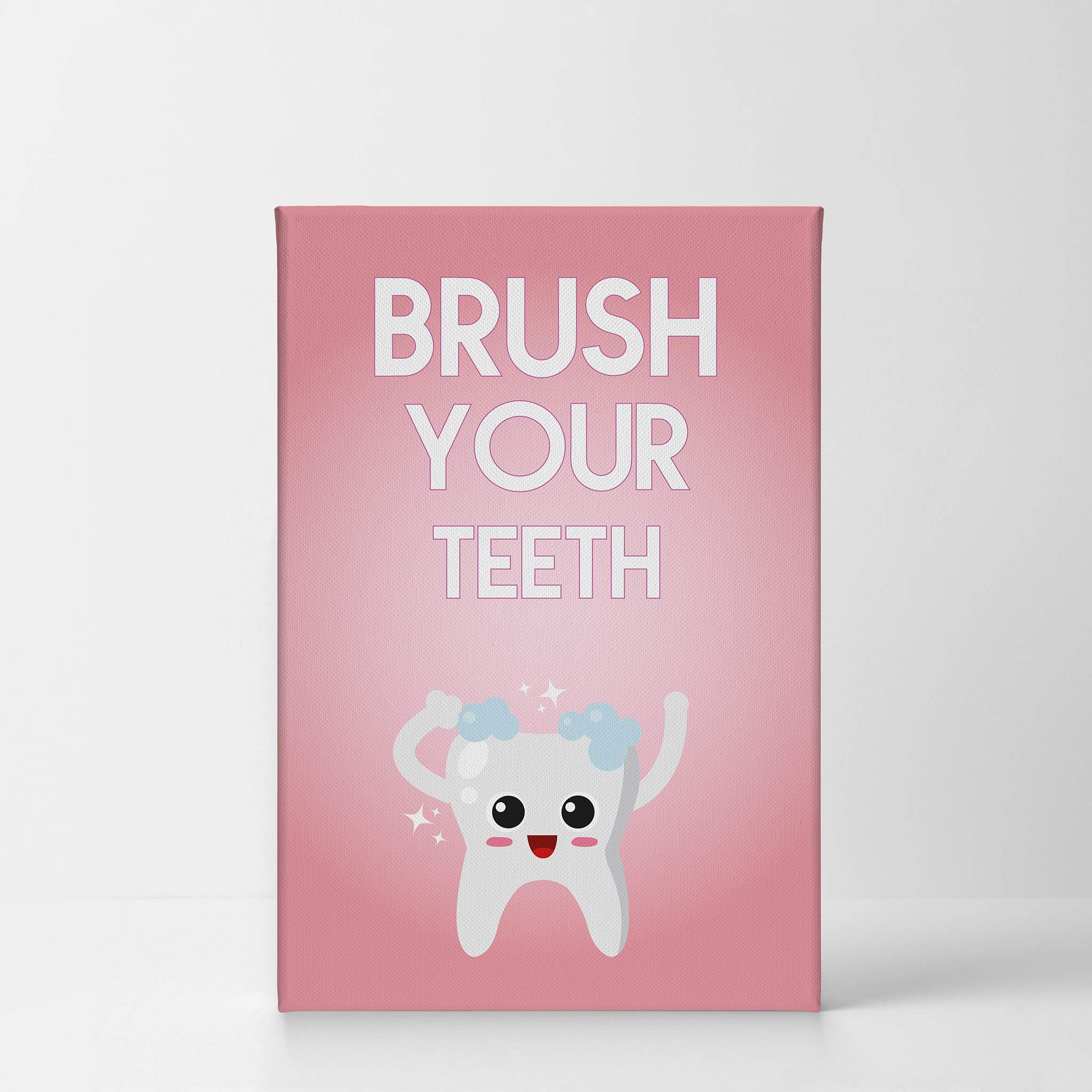 Smile Art Design Brush Your Teeth Quote Canvas Print - Funny Bathroom Wall Decor for Kids, Nursery & Home - Ready to Hang 36x24 Inch - Made in USA | Perfect for Children's Bathroom, Dental Office Decor & Playroom Wall Art