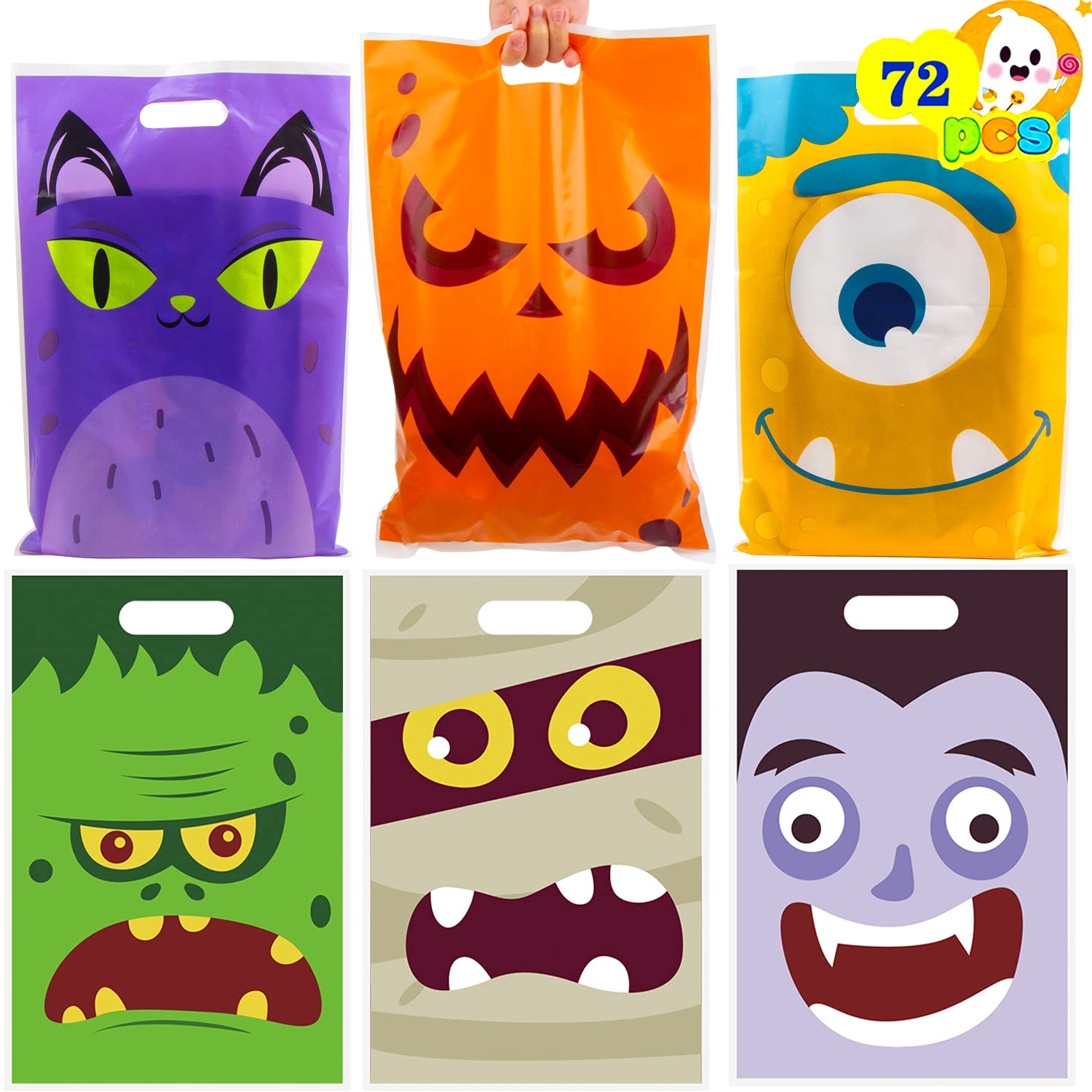 72 Pack Halloween Trick-or-Treat Bags - Large Plastic Candy Goodie Bags for Halloween Party Favors, Gift Bags & Candy Collection - Perfect for Trick-or-Treating, Classroom Treats & Halloween Party Supplies