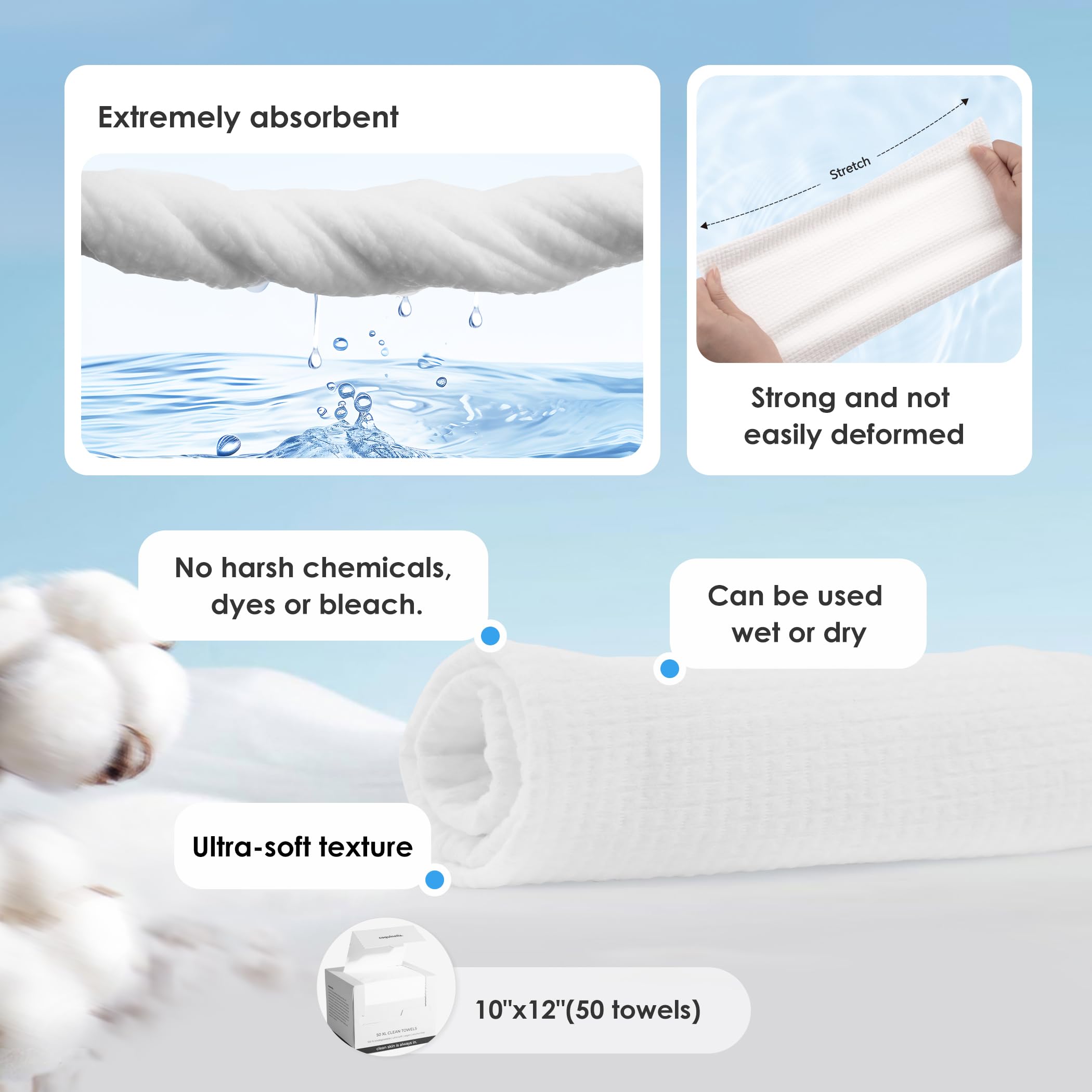 XL Clean Face Towels - Chemical-Free, Ultra-Soft & Gentle Disposable Towelettes | Fragrance-Free | Perfect for Travel, Gym & Daily Skincare Routine