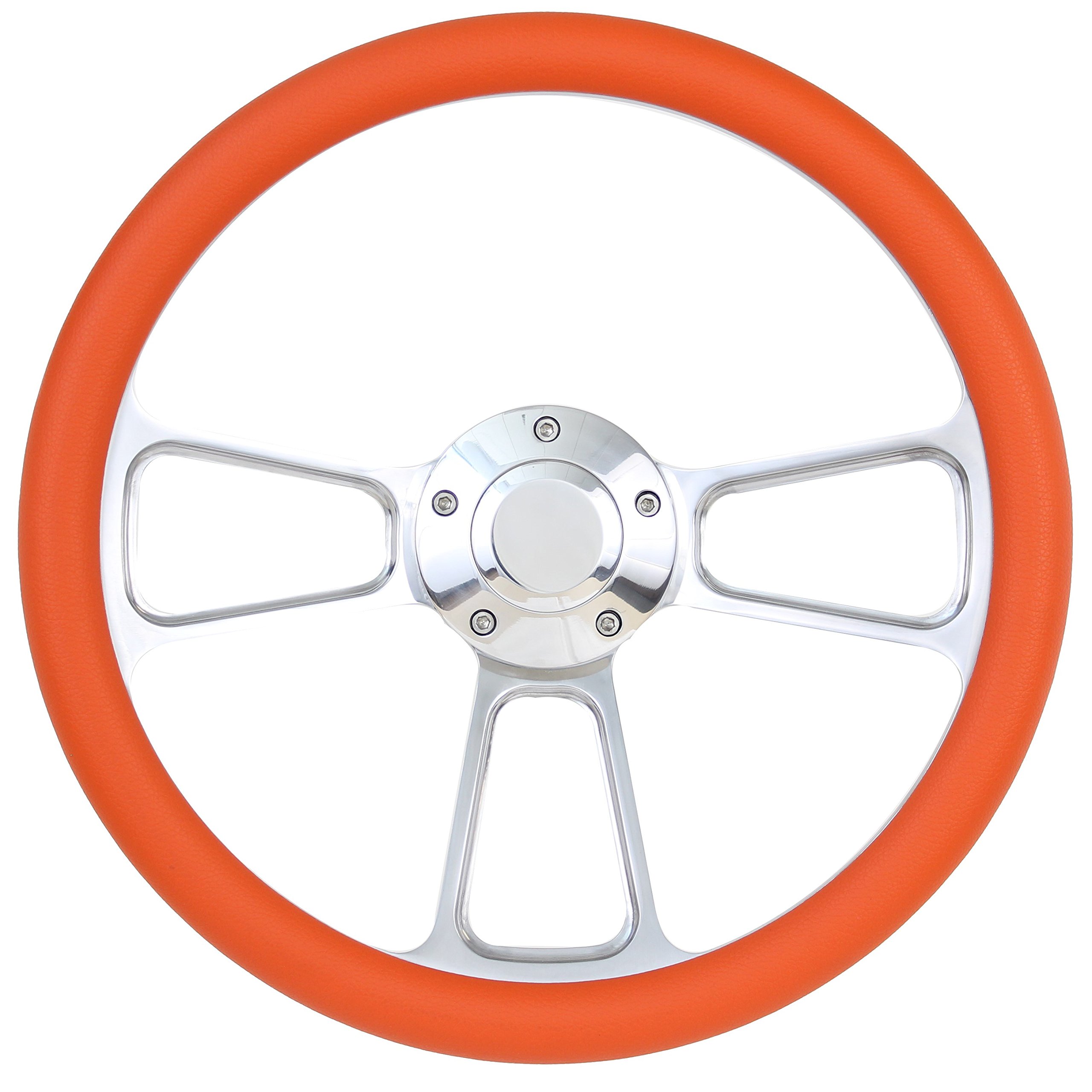 14 Inch Aluminum Boat Steering Wheel with Orange Vinyl Half Wrap, Horn Button & Installation Adapter - Perfect for Marine Boats, Fishing Vessels & Watercraft Accessories