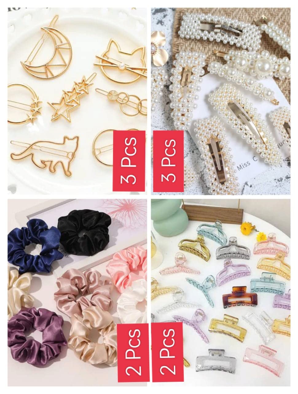 Snowpearl 10-Piece Hair Accessories Set - Satin Scrunchies, Golden Hair Clips, Pearl Hair Clips & Hair Claws for Women & Girls | Perfect for School, Work, Parties & Everyday Styling