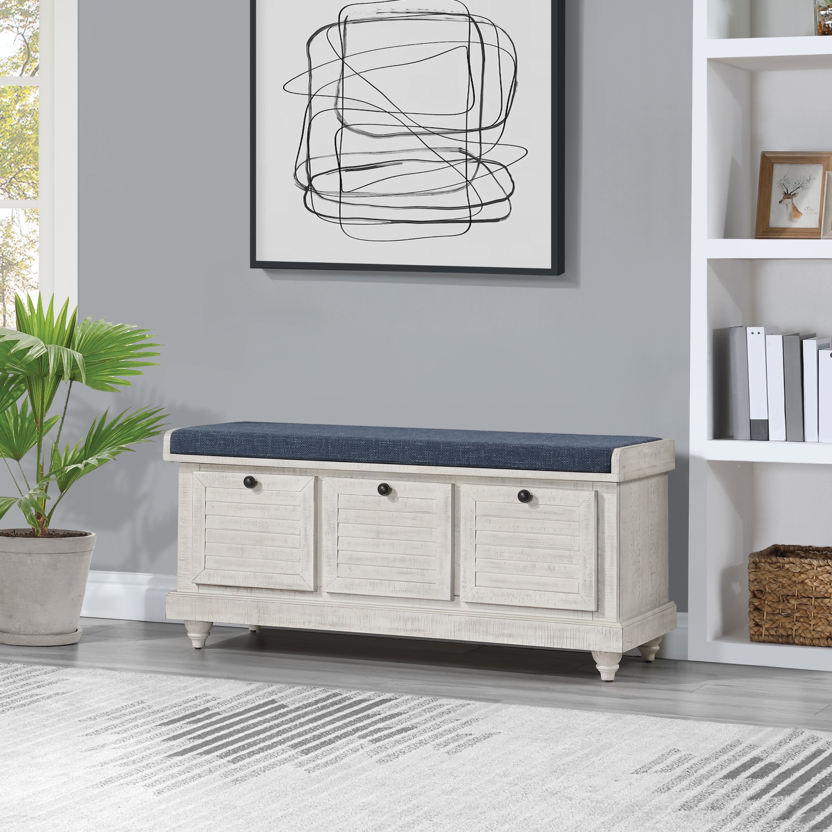 Office Star OSP Designs Dover Storage Bench with Seat - 2-Tier Organizer for Entryway, Living Room & Bedroom - Durable Fabric & Wood Frame for Home Storage Solutions [DOV]