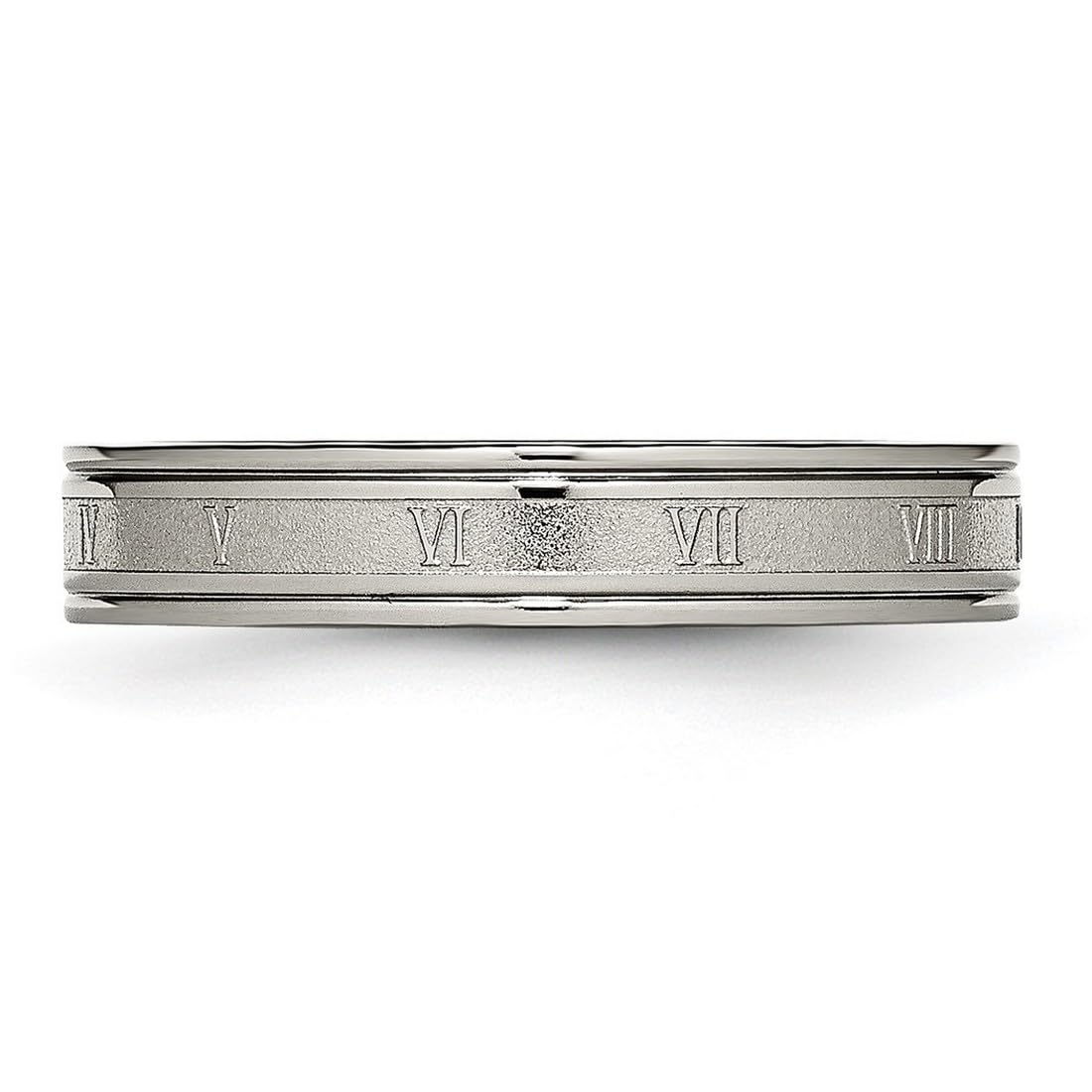 Titanium Brushed 4.5mm Satin & Polished Roman Numeral Band Ring for Women & Men - Unisex Wedding Band, Anniversary Gift, Couple Rings for Everyday Wear