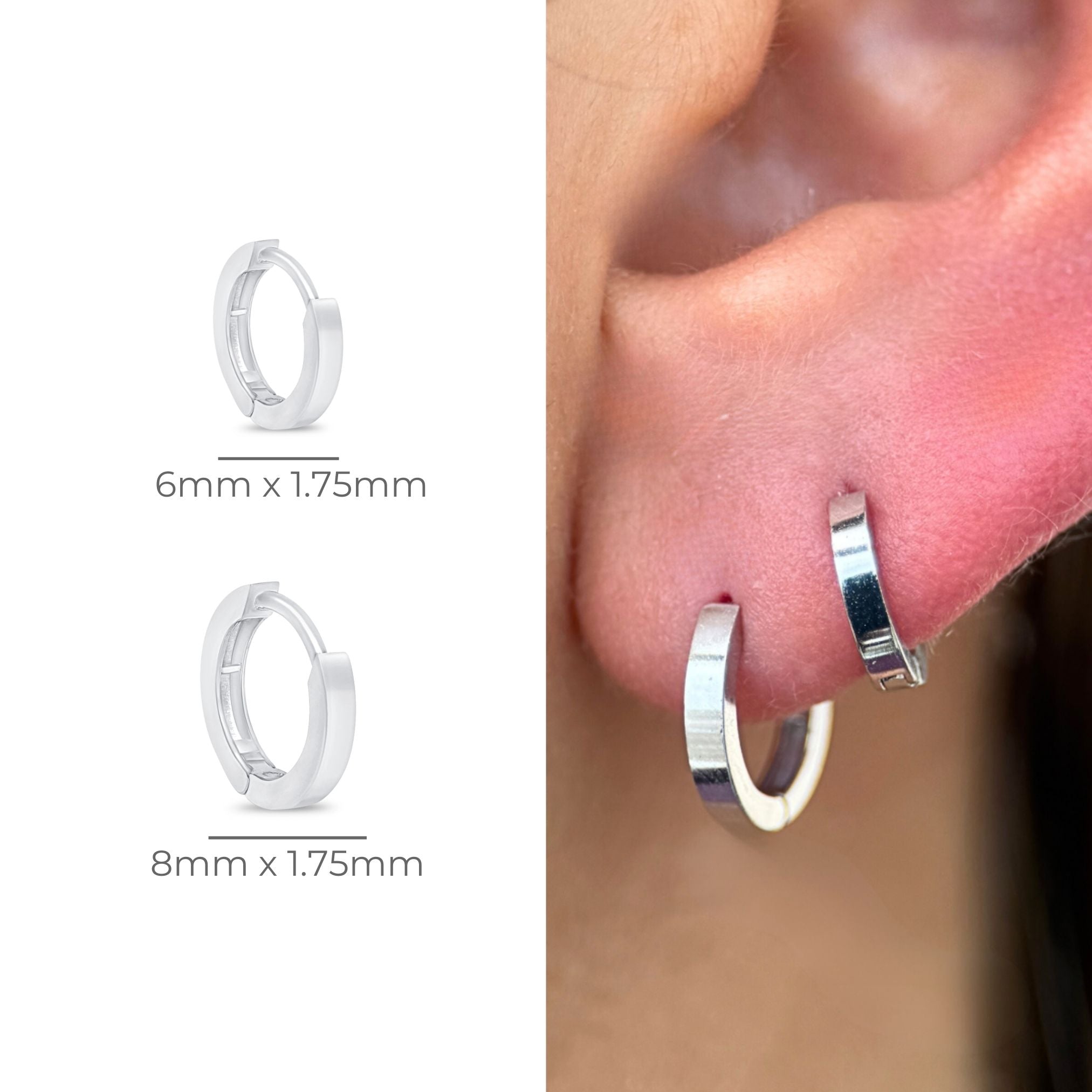 14K Solid White Gold Mini Hoop Earrings for Women - Dainty Everyday Studs, Perfect for Work, Date Night & Gifting