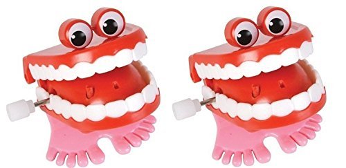 Chattering Chomping Wind-Up Toy - 2 Pack Walking Teeth with Googly Eyes | Fun Novelty Gag Gift for Parties, Prank Gifts & Office Desk Toys