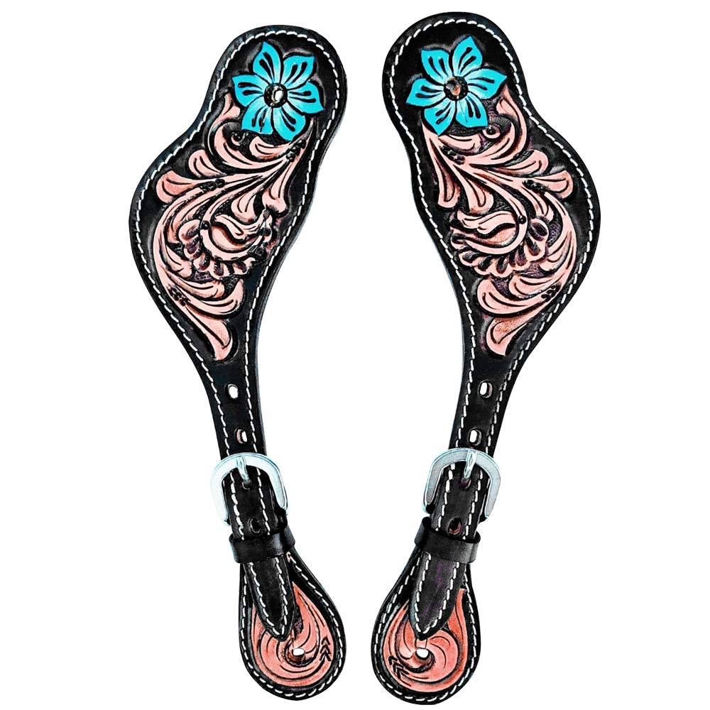 HILASON Genuine Leather Western Horse Spur Straps with Floral Hand-Painted Design - Durable Spur Straps for Men & Women - Perfect for Equestrian Riding, Rodeo & Western Horseback Training