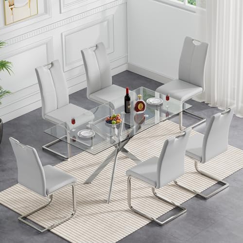 Silver Table With 6 Grey Silver Chairs