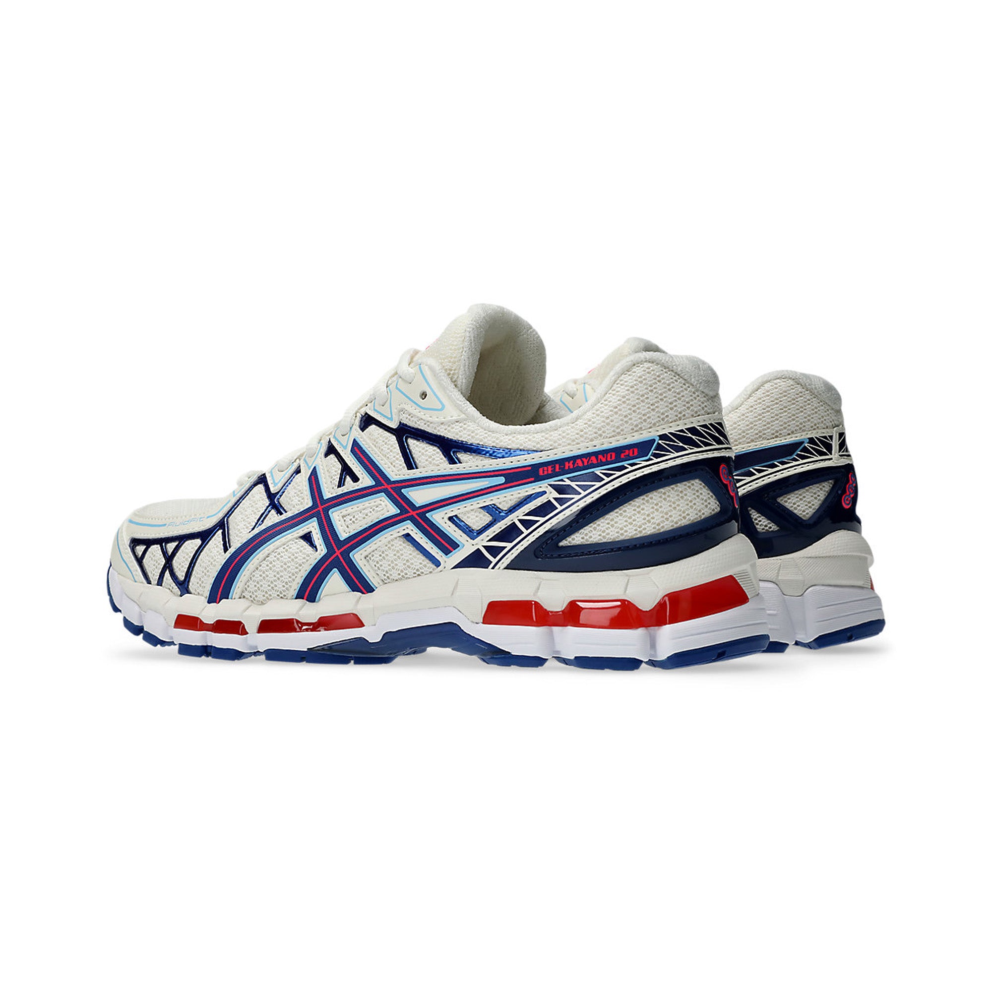 ASICS Gel Kayano 20 Running Shoes for Men - Cream Blue Red Colorway | Lightweight Cushioned Sneakers for Long Distance Running, Jogging & Gym Workouts