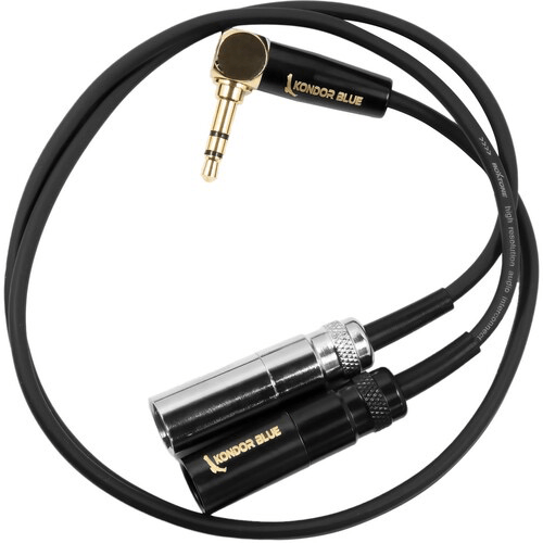 Kondor Blue 3.5mm to Dual Mini XLR Audio Splitter Cable - Right Angle Stereo Adapter for Professional Microphones, Cameras & Recording Equipment - Perfect for Studio, Podcast & Live Streaming Setups