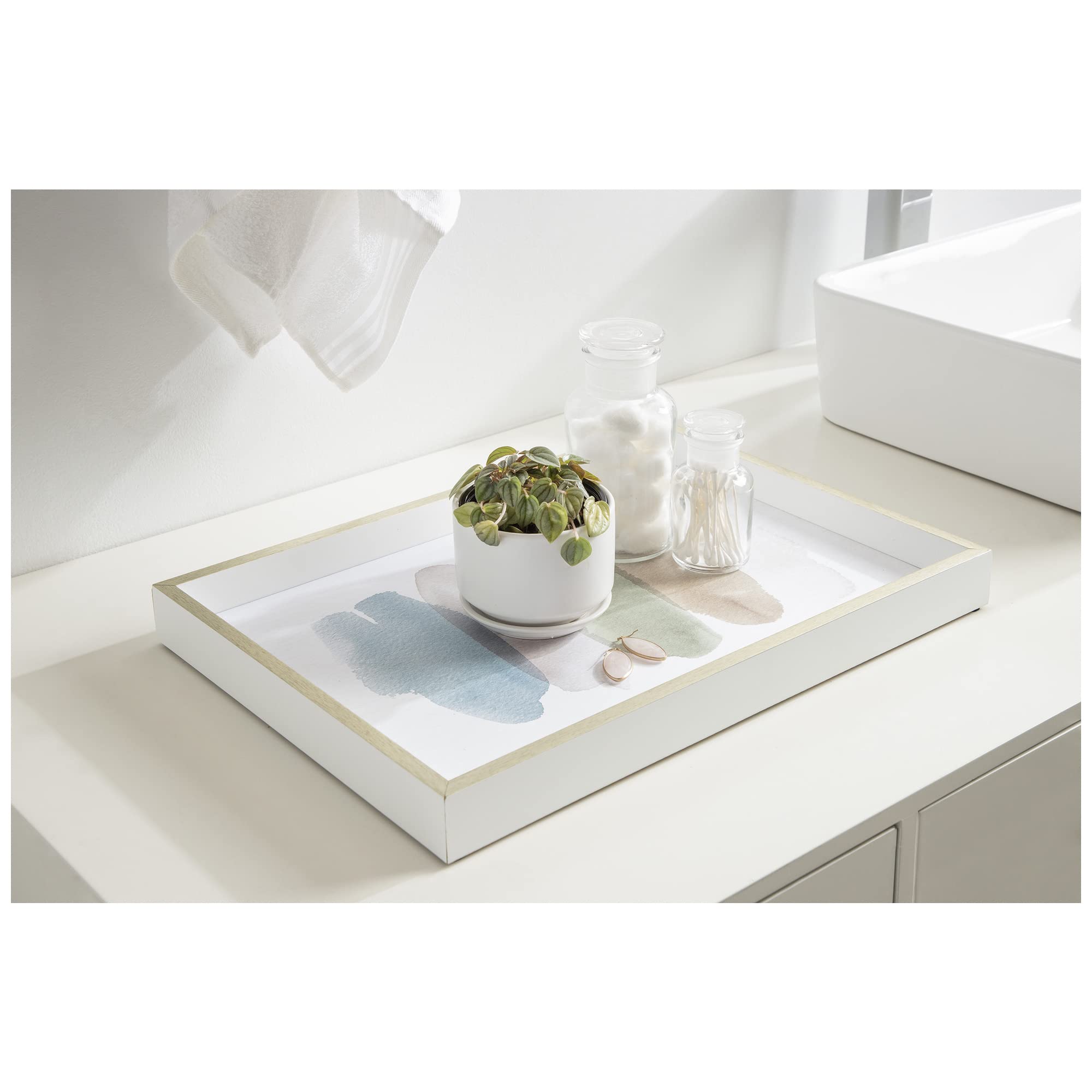 13x19 Inch Decorative Wood Ottoman Tray & Coffee Table Tray with Natural Wood Swatches - Perfect for Living Room Decor, Home Organization, and Serving Drinks