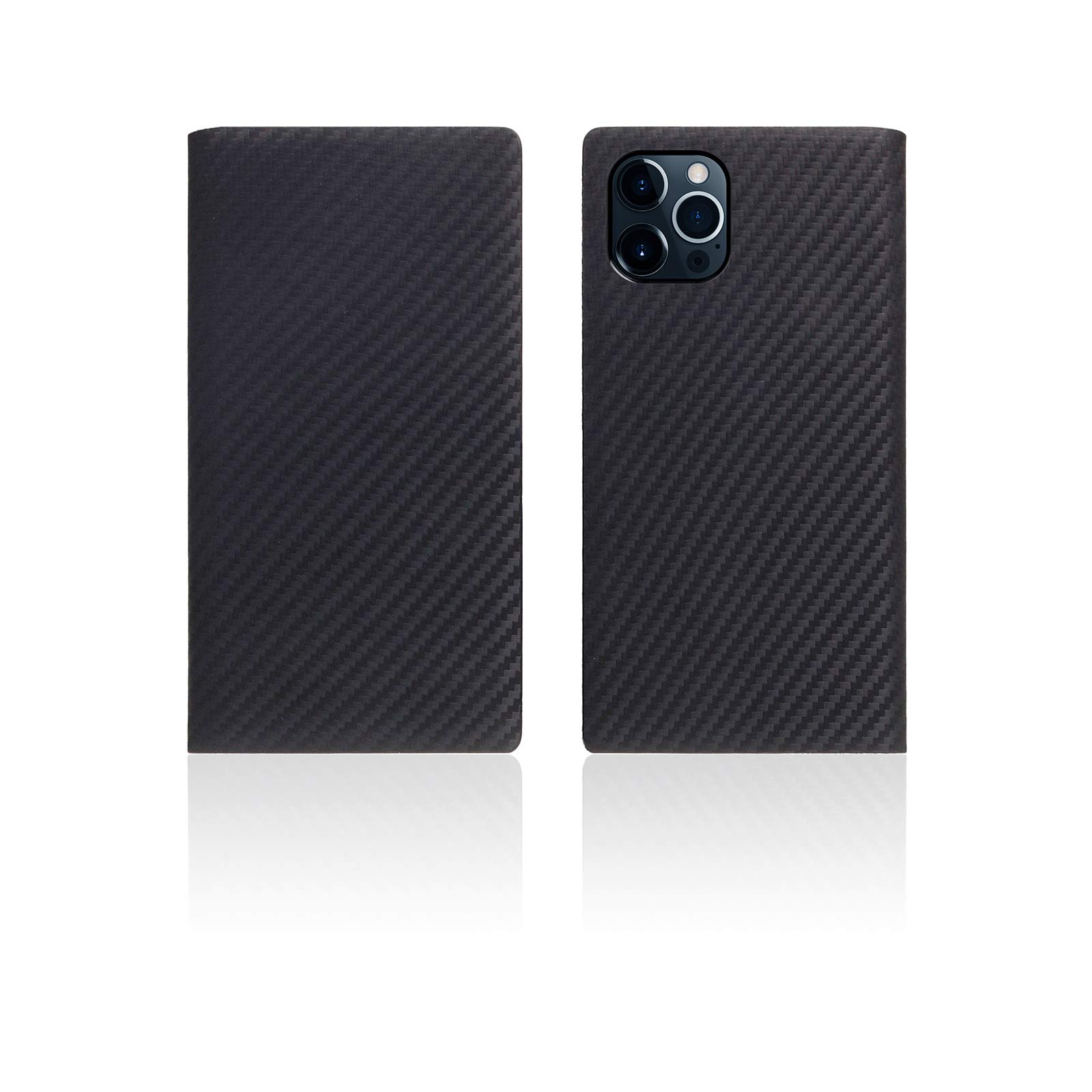 Italian Genuine Carbon Leather Wallet Case for iPhone 12/12 Pro - Handmade Diary Style with Card Slots & Cash Pocket | RFID Protection | Gift Box Included (Black) | Perfect for Business, Travel & Everyday Use