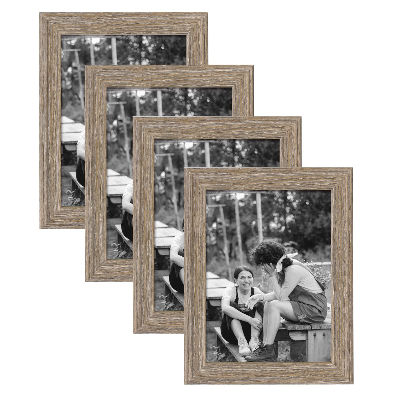 Adeco 6x8 Inch Natural Wood Decorative Wall Hanging and Tabletop Picture Frame Set of 4 - Perfect for Home Decor, Living Room, Bedroom & Office Display