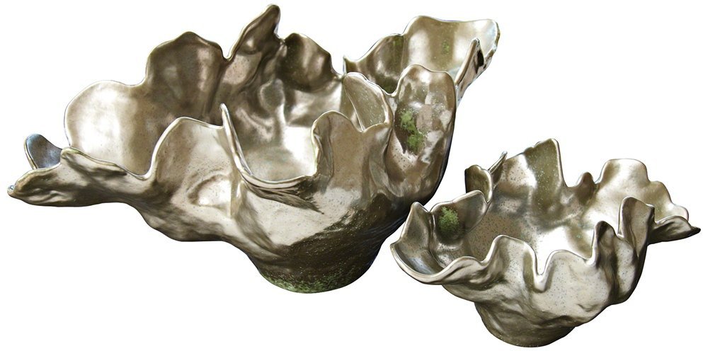 Global Views Meteor Silver Haze-Med Decorative Brass Compotes & Bowls – Elegant Table Centerpiece for Dining Room & Home Decor