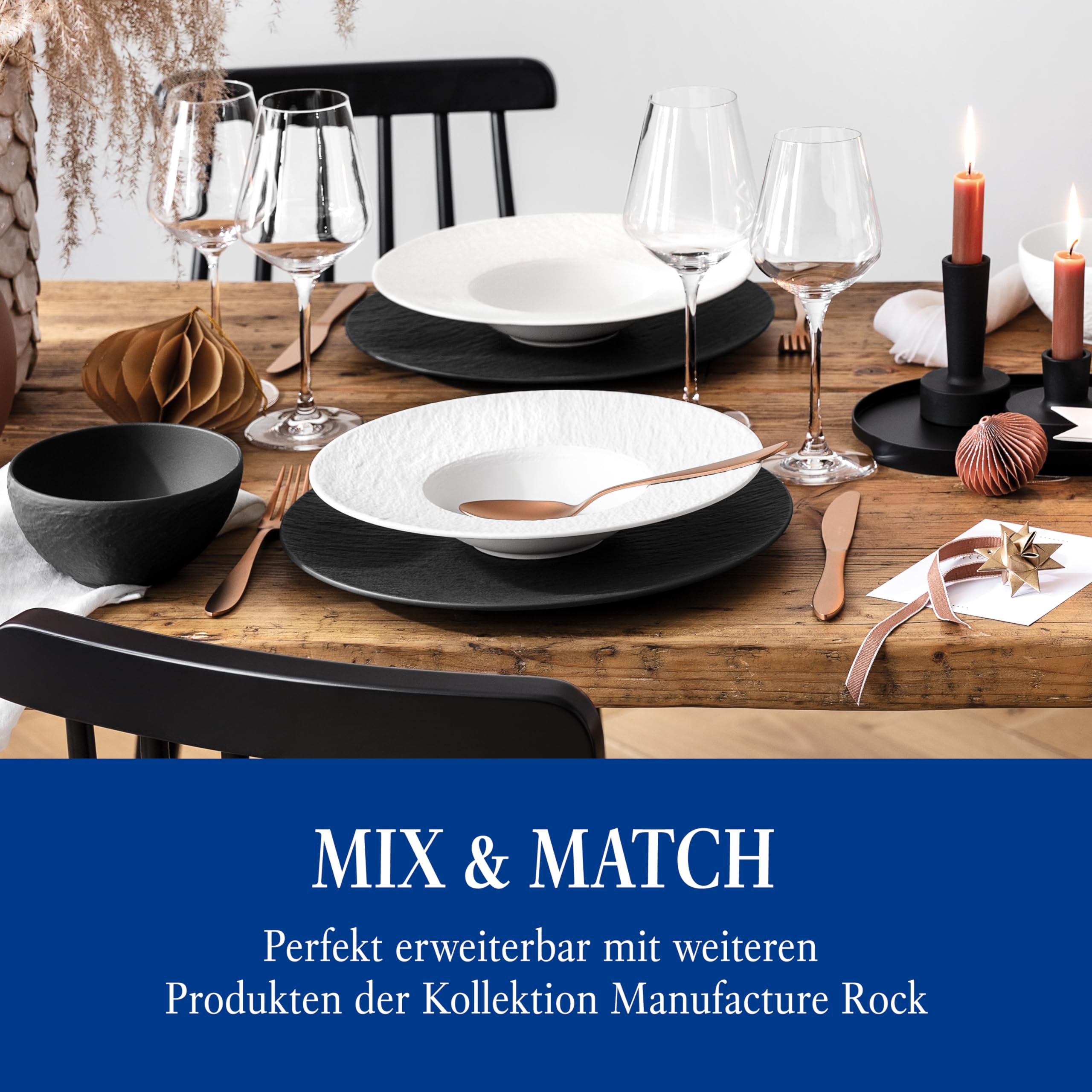Villeroy & Boch Manufacture Rock Blanc 6-Piece Porcelain Dinnerware Set - Premium White Tableware for Everyday Dining & Entertaining
