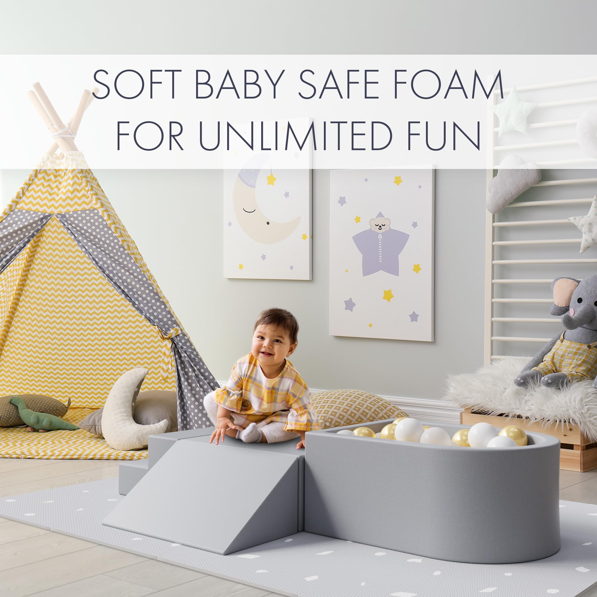 **ZICOTO Toddler Climbing Toys & Soft Foam Play Set for Kids 1-3 Years - Safe Indoor Play Gym with 4 Soft Blocks & Ball Pit - Perfect for Early Learning, Motor Skills & Fun Playtime at Home**