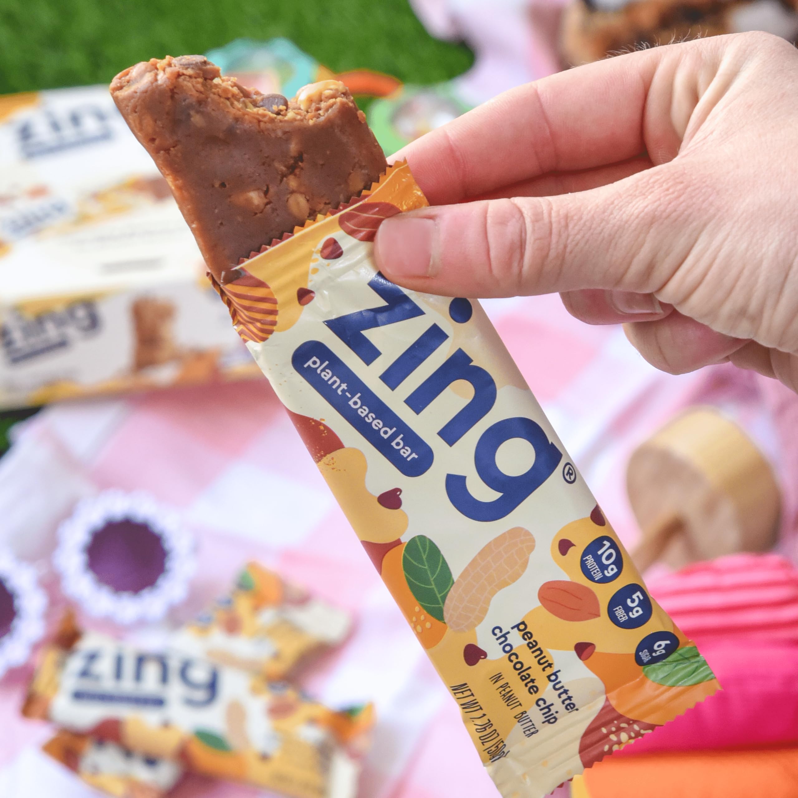 Zing Peanut Butter Chocolate Chip Vegan Protein Bars - Gluten Free, High Protein, High Fiber, Dairy Free, Plant Based, Kosher, Low Sugar, No Sugar Alcohols - 12 Pack | Perfect for Post-Workout Recovery, Healthy Snacking & On-the-Go Nutrition