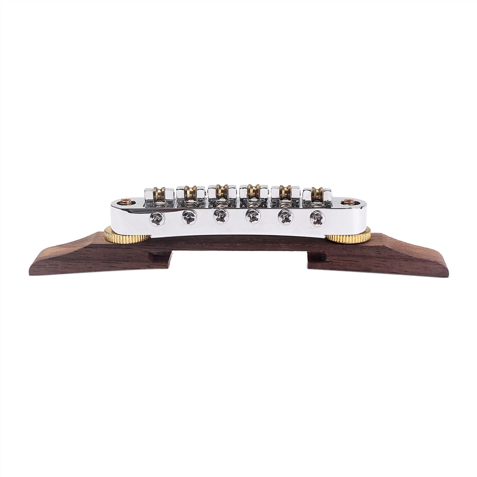 Premium Chrome Guitar Bridge with Metal Roller Saddles - Rosewood Jazz Guitar Replacement Part for Smooth Playability & Enhanced Tone | Perfect for Jazz, Blues & Studio Performances