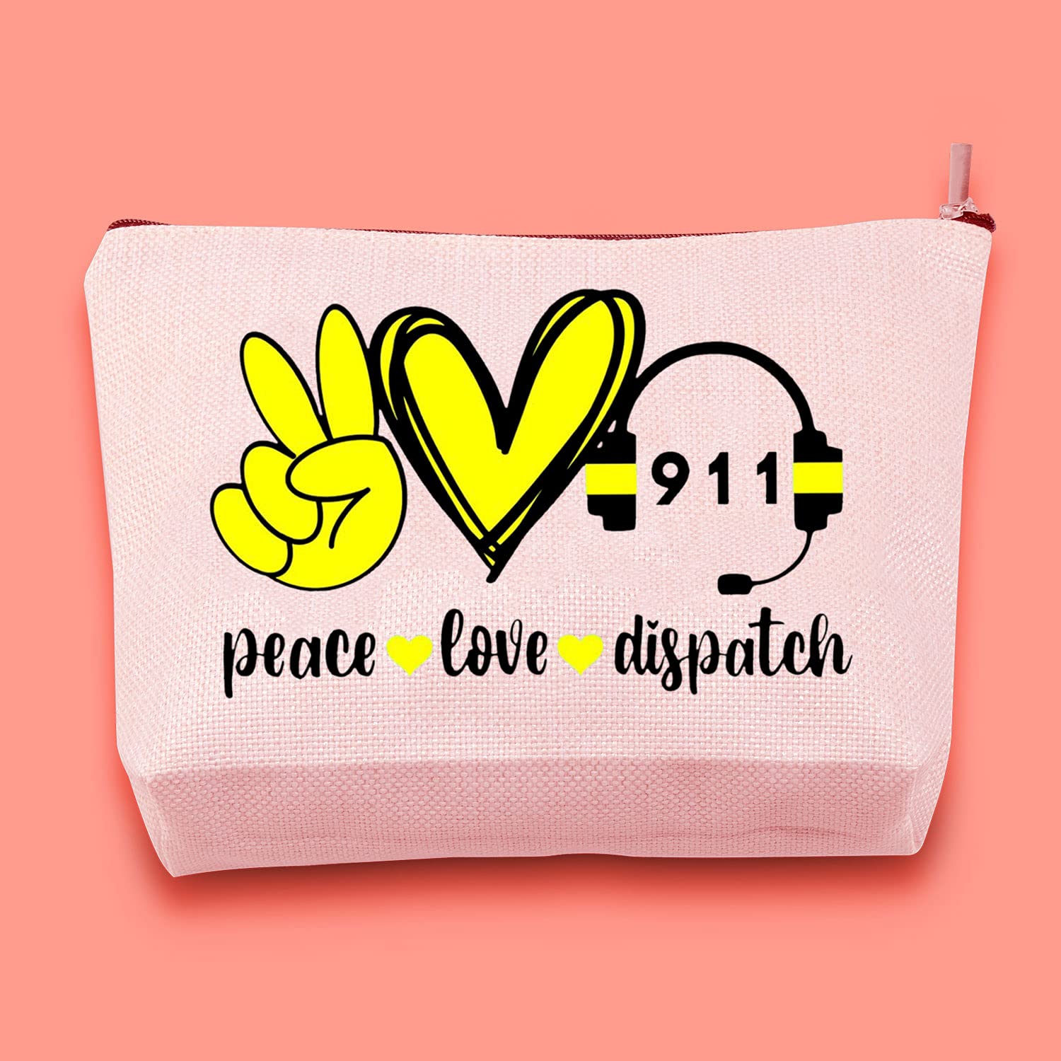 JXGZSO Peace Love Makeup Bag with Zipper - Perfect Gift for 911 Emergency Dispatchers, Retirement Present, Travel Cosmetic Case - Ideal for First Responders, Nurses, and Everyday Use