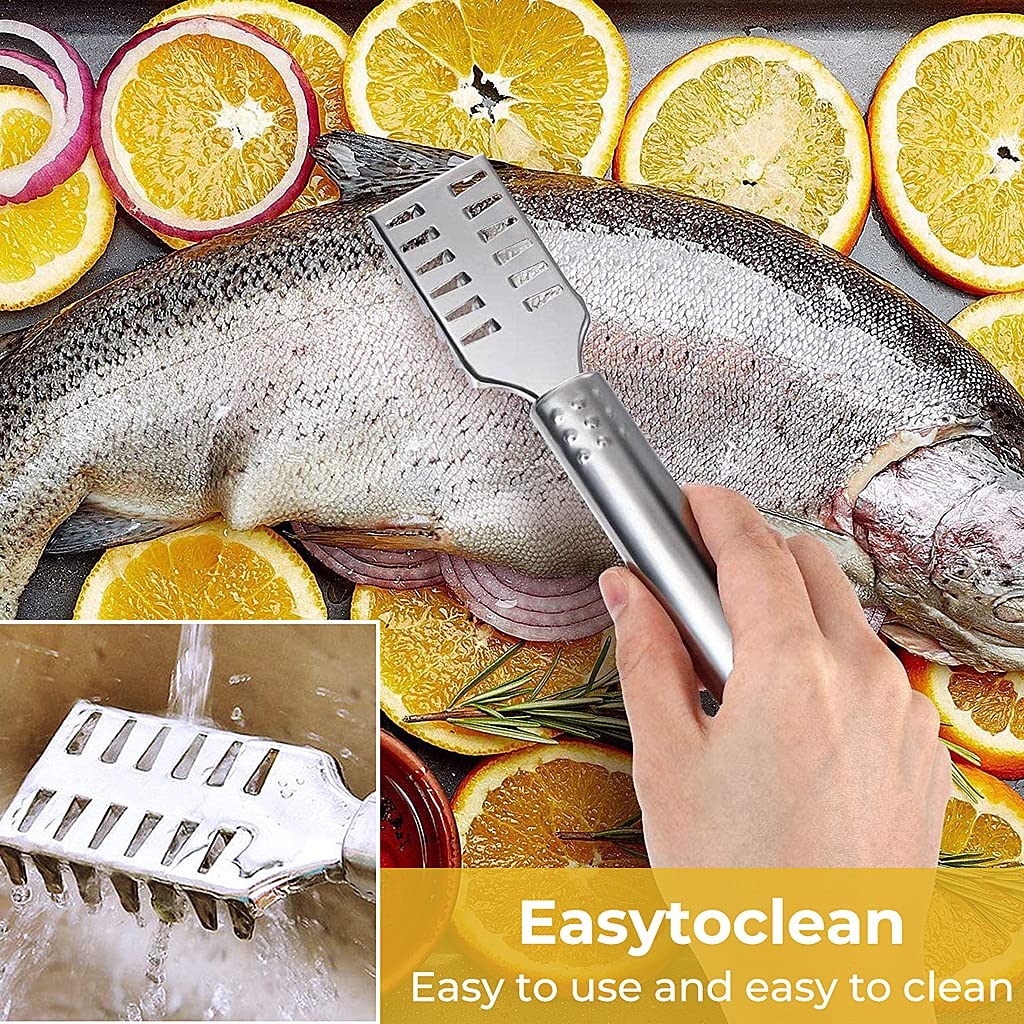 2PCS Stainless Steel Fish Scale Remover & Scraper - Quick & Easy Fish Cleaning Tool for Kitchen, Camping, and Outdoor Cooking