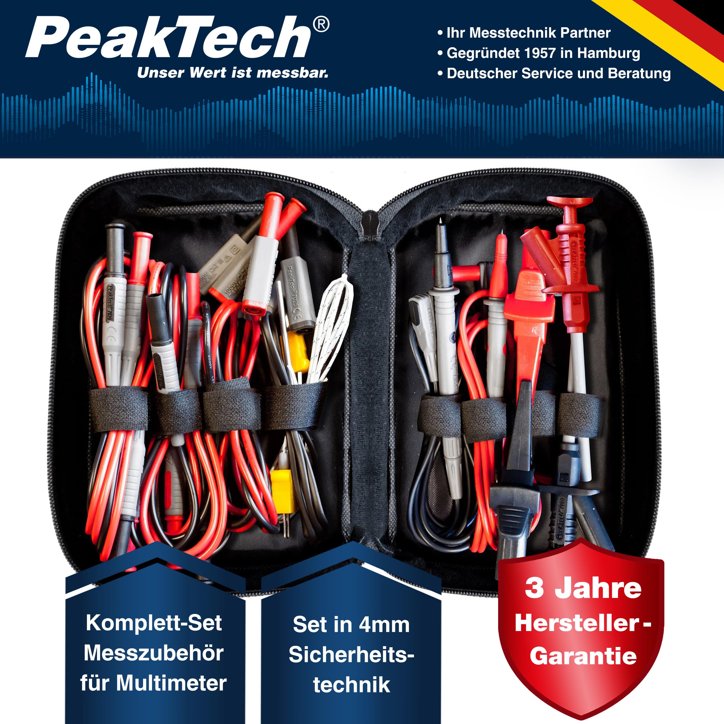 Peak Tech P 8200 Digital Multimeter Accessory Kit - Test Leads with Alligator Clips & Probes for Multimeters, Electrical Testing Wires - Perfect for Home DIY, Automotive Repair, and Electronics Troubleshooting