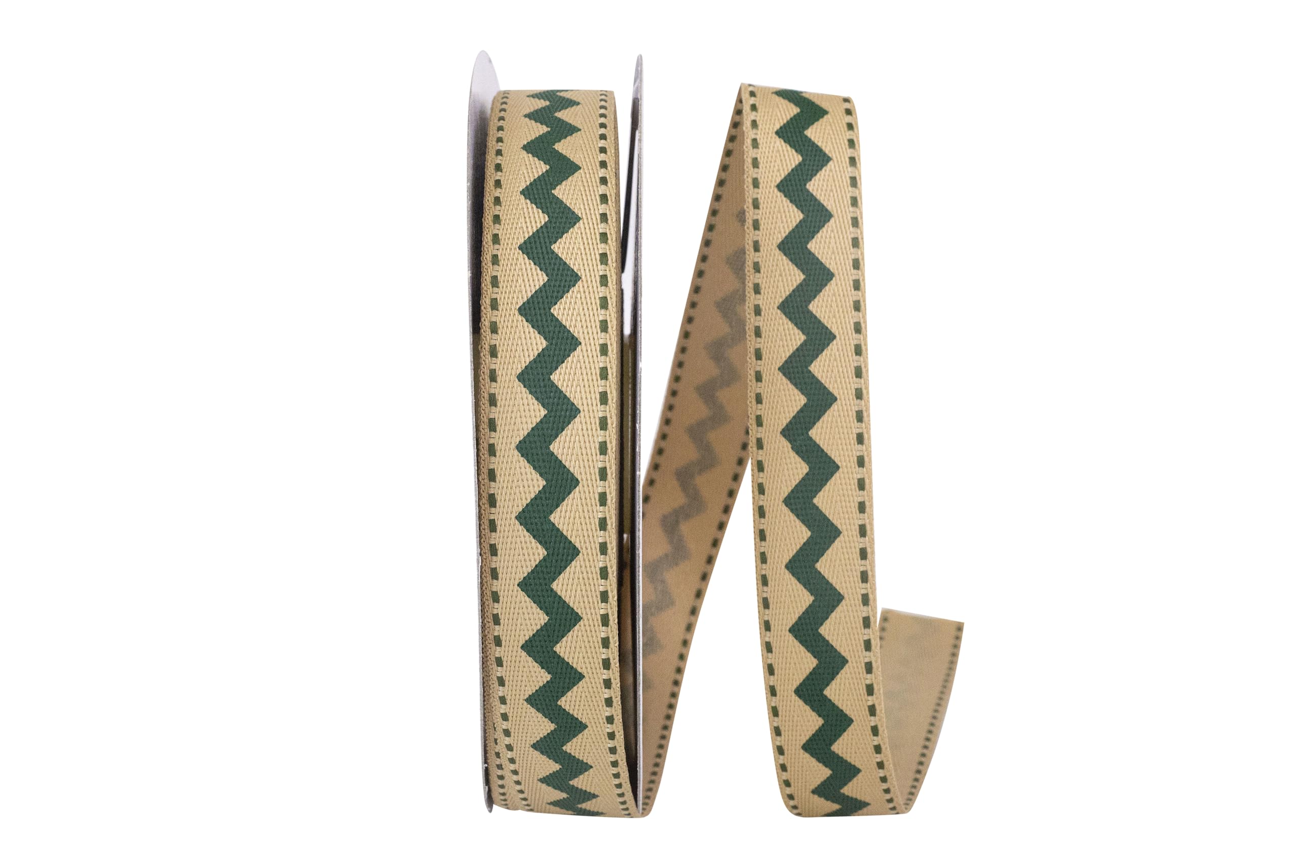 Reliant Chevron Twill Tape Ribbon - 7/8 Inch x 25 Yards - Forest Green Decorative Ribbon for Gift Wrapping, DIY Crafts, Sewing Projects & Home Decor