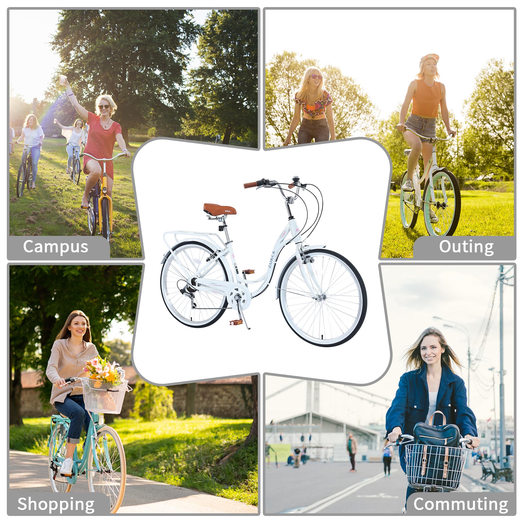 26 Inch Women's Beach Cruiser Bike - 7 Speed Commuter Bicycle with Lightweight High Carbon Steel Frame, Alloy Wheels, Platform Pedals & Comfortable Padded Seat | Perfect for Coastal Rides, City Commuting & Leisure Cycling