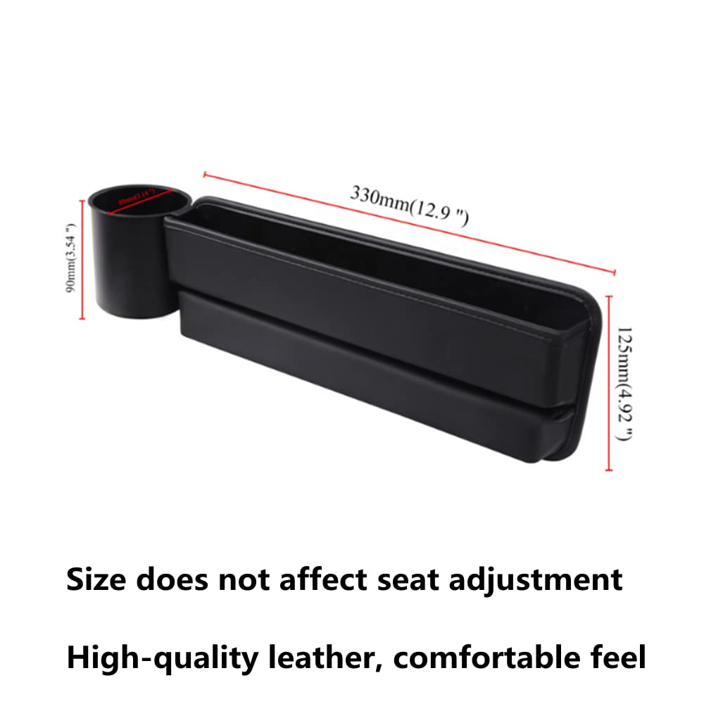 Tumecos 2-Pack Black Leather Car Seat Gap Organizer - Storage Box & Gap Filler with Cup Holder for Phone, Wallet, Keys, Coins - Perfect for Sedans, SUVs & Trucks - Auto Center Console Organizer for Road Trips & Daily Commute
