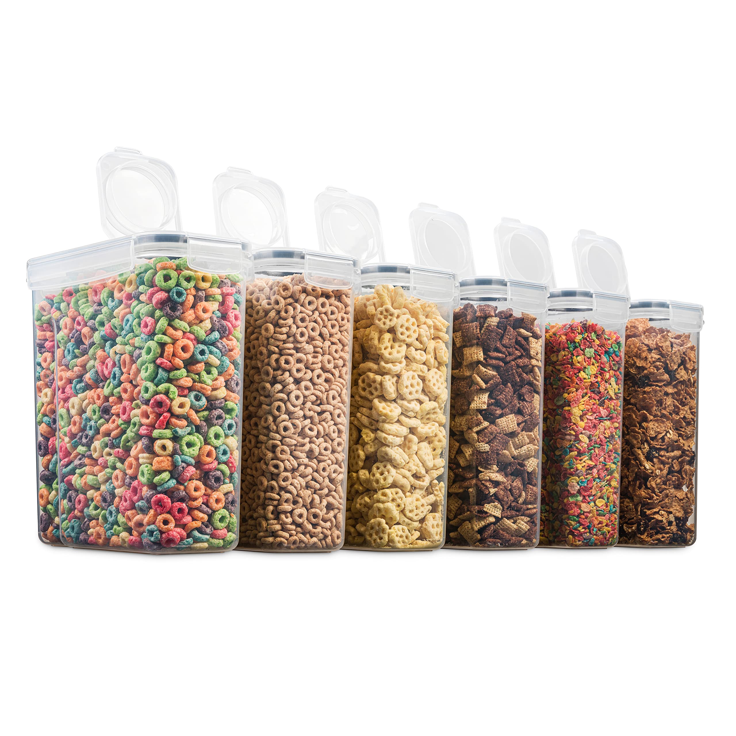 6 Pack Airtight Food Storage Containers - BPA Free Plastic Kitchen & Pantry Organization Canisters for Cereal, Dry Pet Food, Flour, Sugar, Rice, Nuts & Snacks (135.5 Oz) - Includes Labels & Chalk Marker - Perfect for Home, Office & Meal Prep Organization