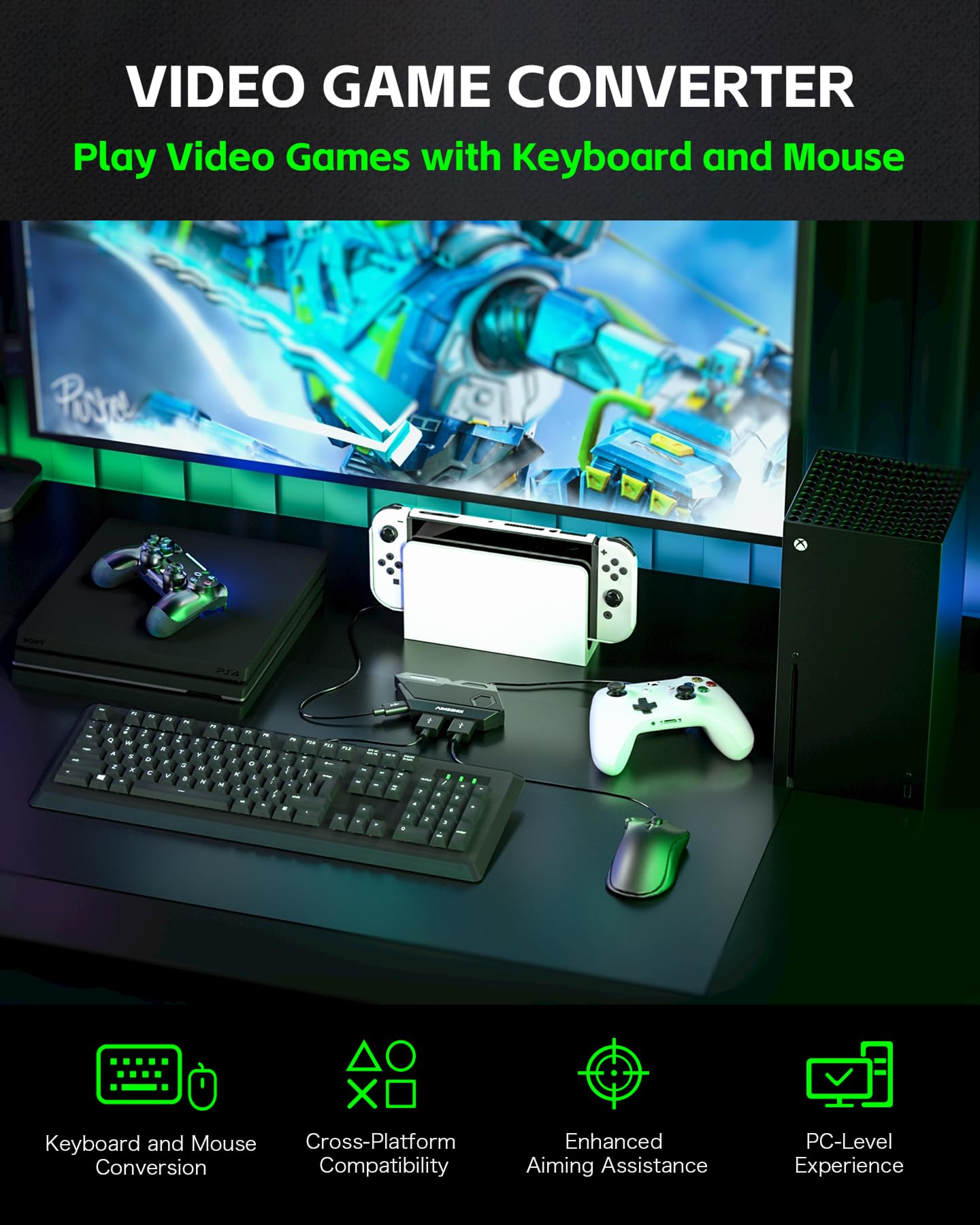Blader Emulator Console - Keyboard & Mouse Adapter for Xbox One/Series X/S, PS4/PS3, Nintendo Switch - Custom Key Mapping, Plug & Play - Perfect for FPS Gaming & Competitive Esports