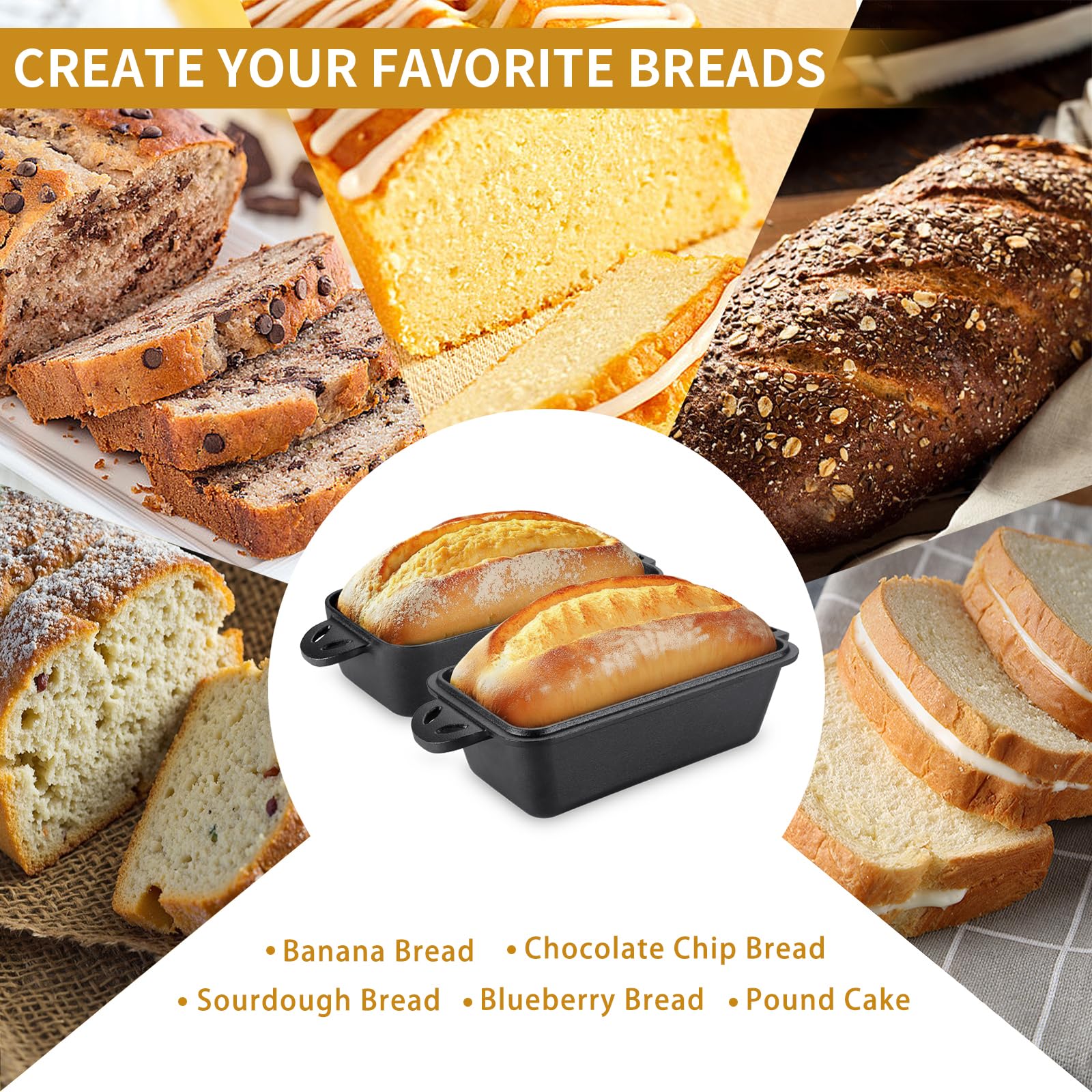 9x5 Inch Cast Iron Loaf Pan with Lid - Premium Bread Baking Pan Set of 2 for Homemade Sourdough, Banana Bread & Artisan Loaves | Perfect for Oven, Camping & Gift Giving