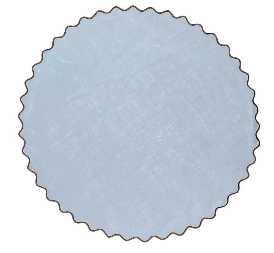 Elegant Blue and Brown Single Scallop Placemats - Set of 4 - Premium Cotton Table Mats for Dining, Parties & Home Decor