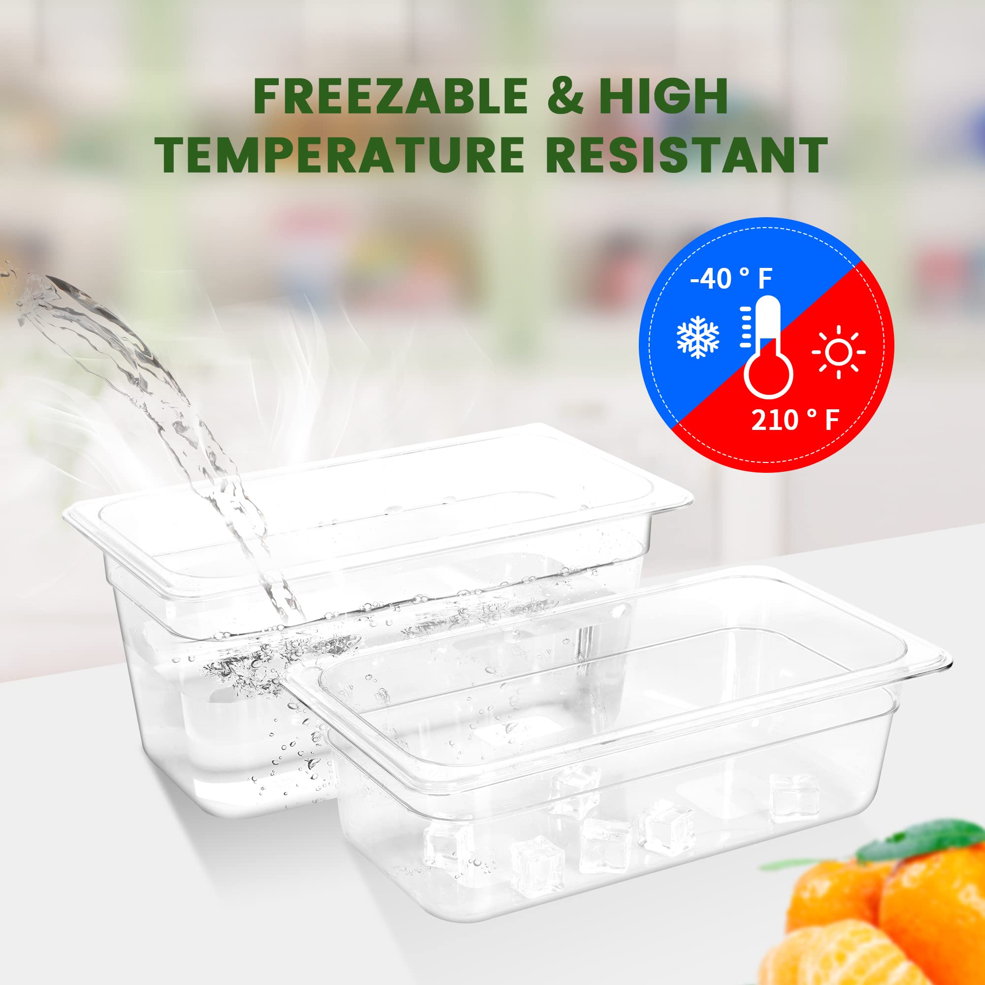 6 Pack NSF Certified 1/3 Size 6 Inch Deep Clear Polycarbonate Food Storage Pans - Perfect for Commercial Kitchens, Buffets, and Food Prep