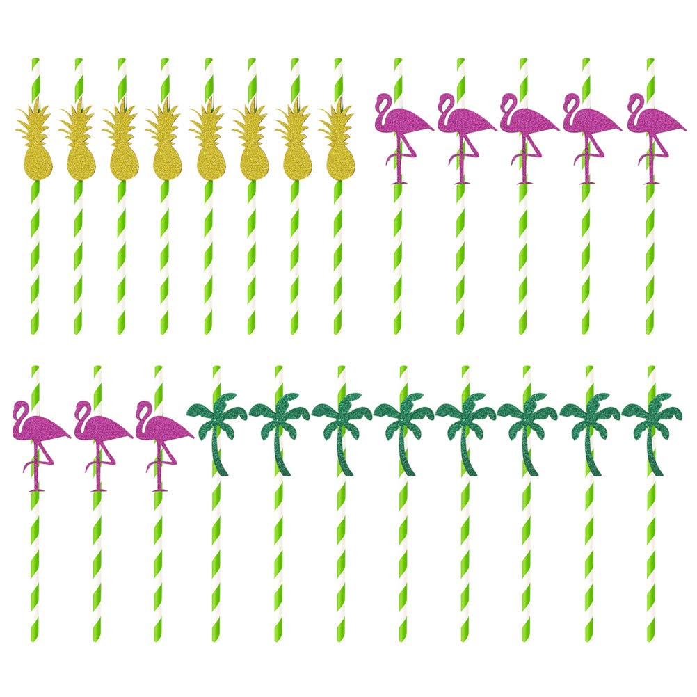 24pcs Hawaiian Party Drinking Straws - Biodegradable Paper Straws for Tropical Luau, Beach Themed Decorations & Summer Cocktail Accessories | Perfect for Hawaiian Luau Parties, Beach Weddings, Poolside Drinks & Tropical Themed Events