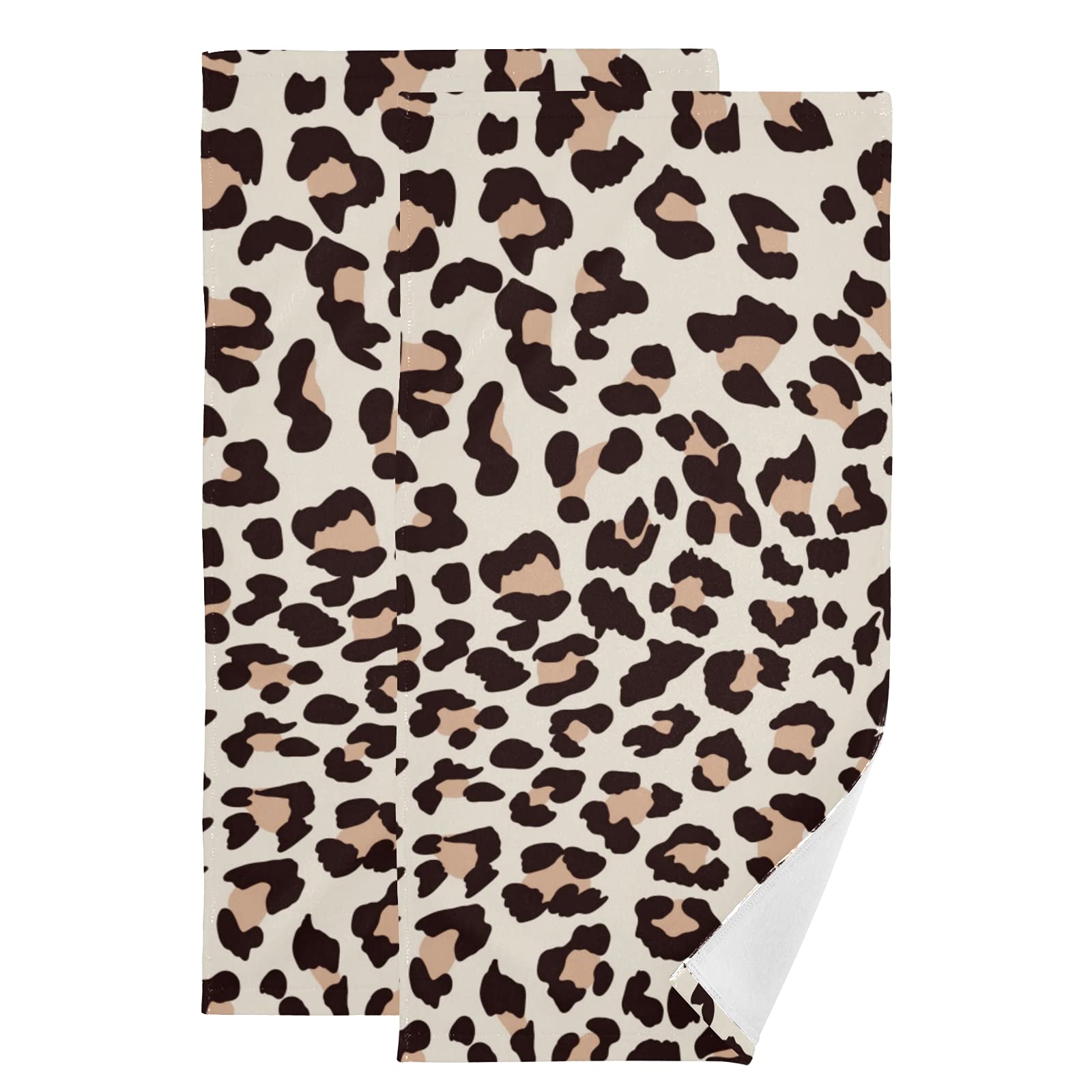 Premium Beige Leopard Print Hand & Dish Towels Set - Ultra Soft, Highly Absorbent Bath & Kitchen Towels (2-Pack) - Perfect for Bathrooms, Kitchens & Spa Days