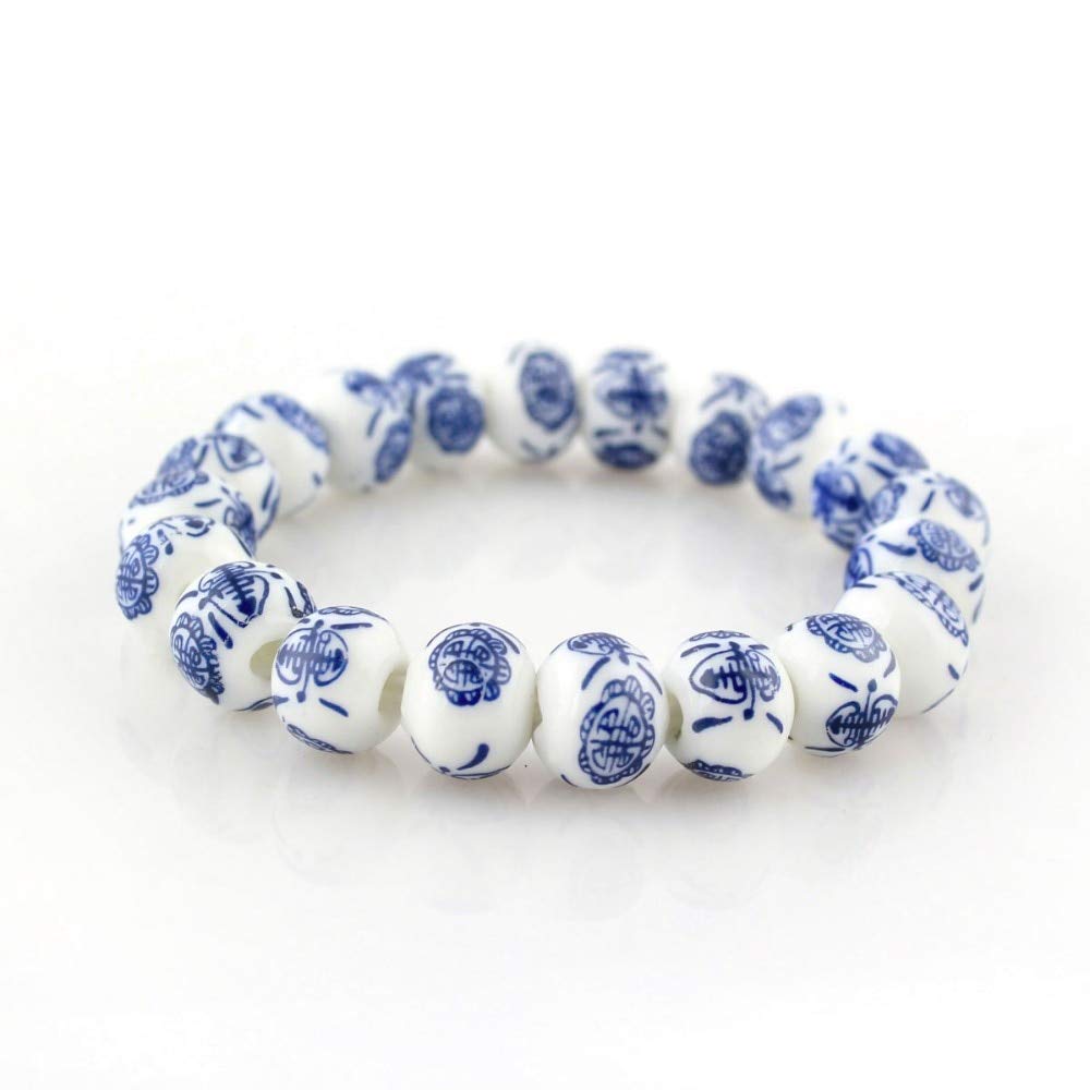 Ochoos Blue and White Porcelain Beads Bracelet - Elegant OL Style Ceramic Jewelry | Handmade in China | Unique Gift Idea for Women | Perfect for Office Wear, Parties & Special Occasions