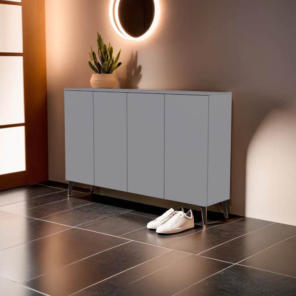 Evanth Grey 4-Door Shoe Storage Cabinet - Organize Shoes, Boots & Accessories in Entryway, Closet or Mudroom