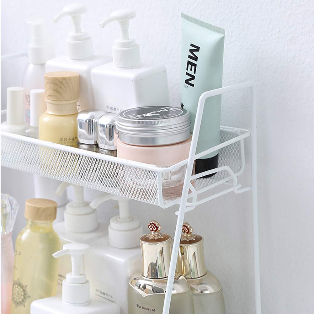 2-Tier Spice Rack Organizer - Countertop Kitchen & Bathroom Shelf for Spice Jars, Sauce Bottles & Can Storage (White) - Perfect for Pantry Organization, Countertop Display & Small Space Storage