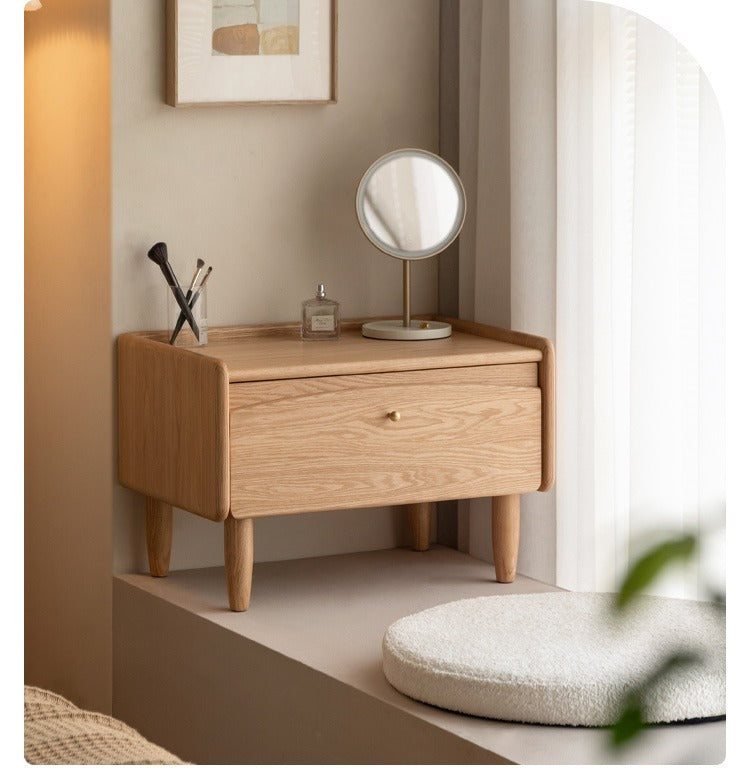 Solid Oak Wood Small Dressing Table with Mirror - Compact Vanity Desk for Bedroom, Makeup & Beauty Station - Perfect for Small Spaces & Apartment Living