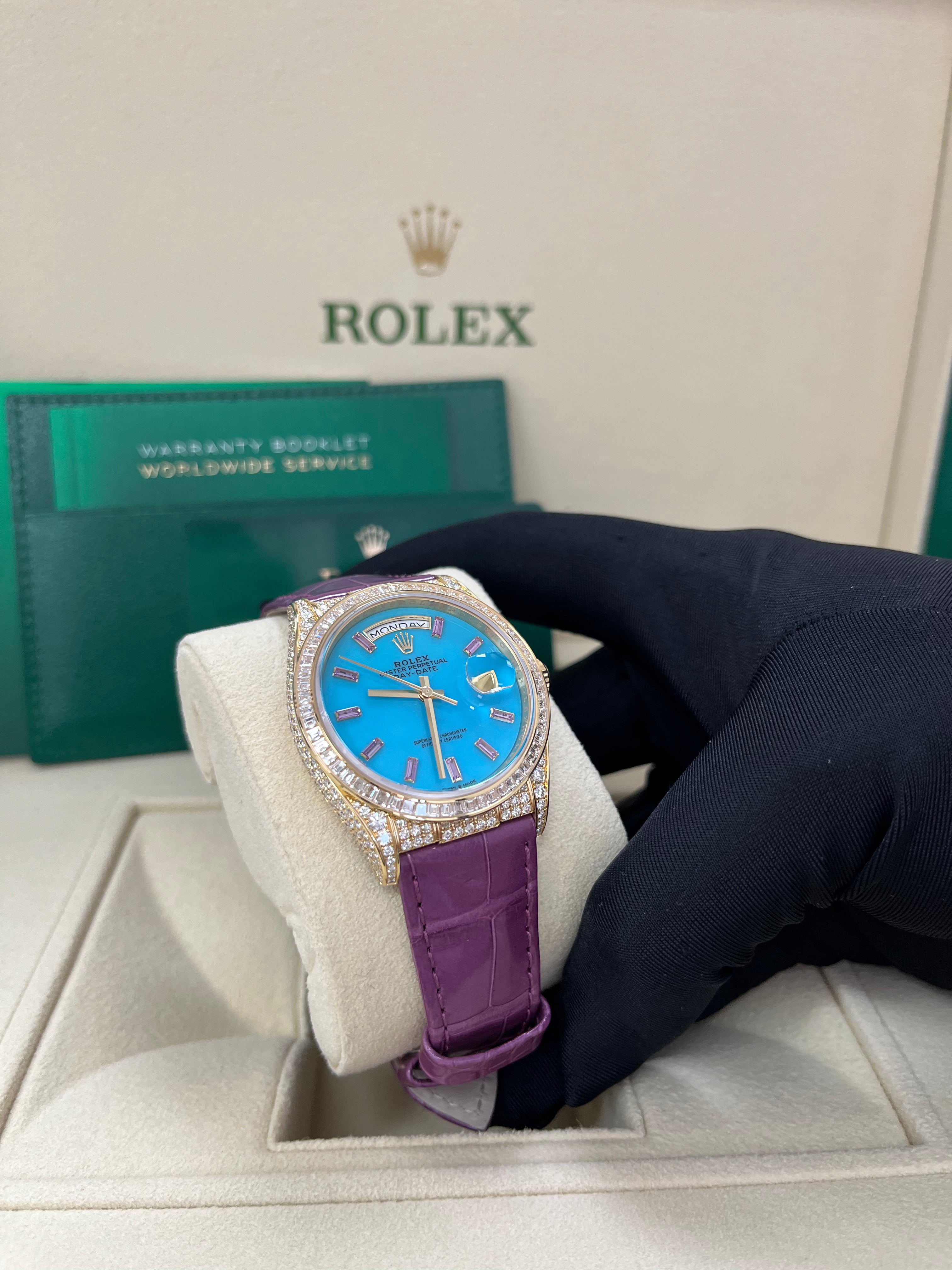 Luxury Rolex Day Date 128458TBR 18K Gold Men's Watch - Perfect for Business, Formal Events & Special Occasions
