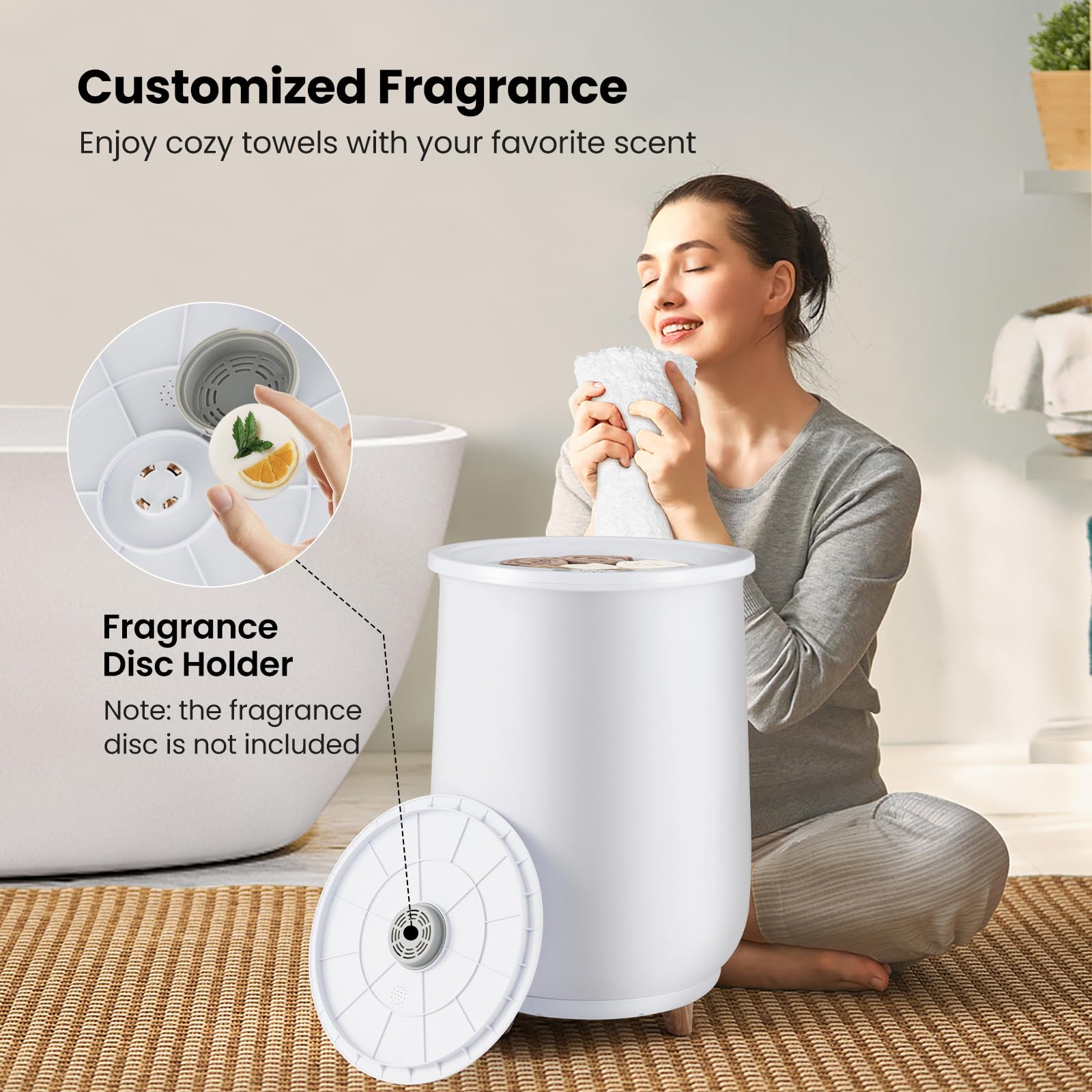 Tangkula 23L Large Luxury Bucket-Style Towel Warmer with Fragrant Disc Holder - ETL Certified Bath Heater with 3-Level Heating & Auto Shut Off - Perfect for Spa, Bathroom & Home Relaxation (White)