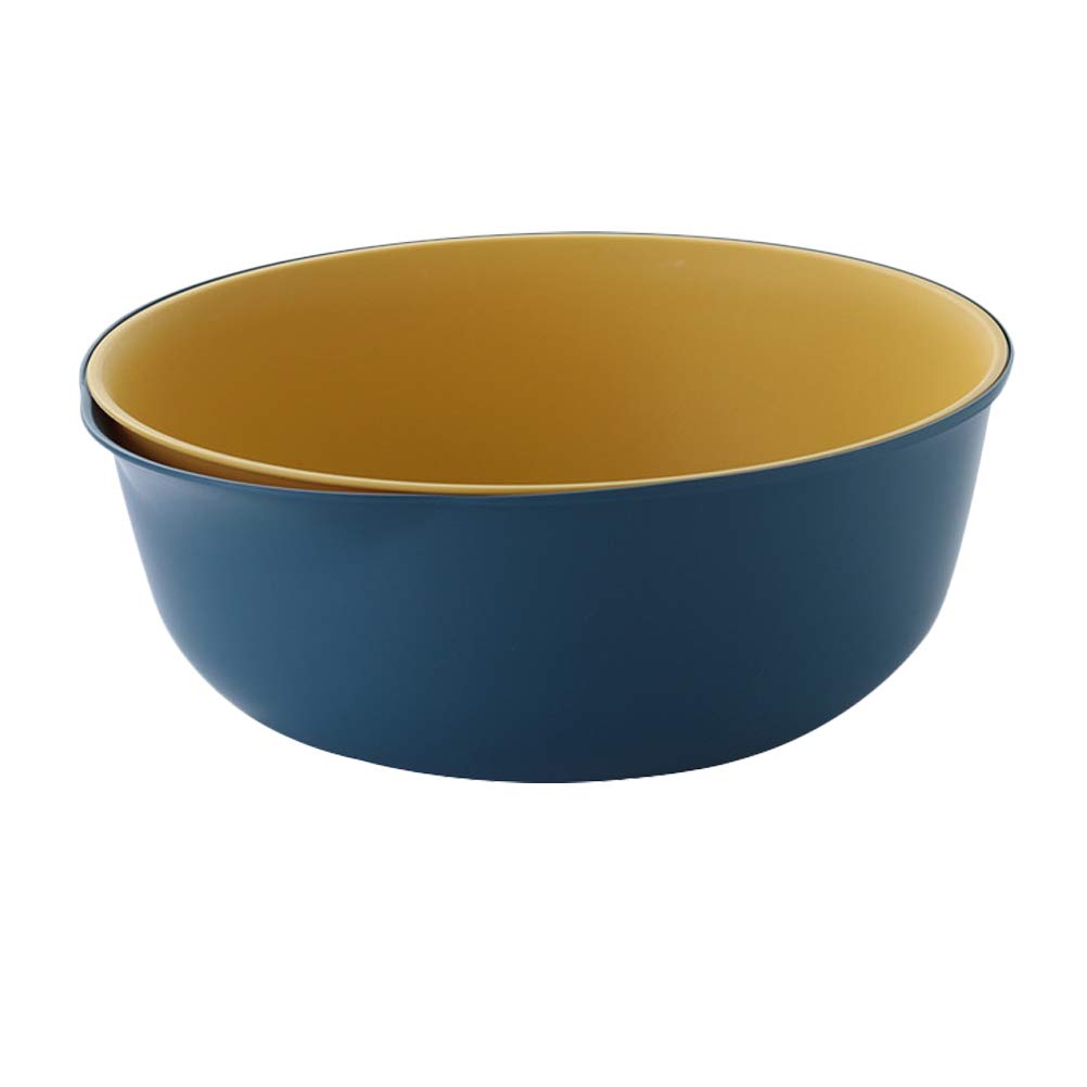 Cabilock Double-Layer Plastic Storage Basket - Portable Draining Basket for Fruits, Vegetables & Kitchen Organization - Round Style in Dark Blue & Yellow - Perfect for Home, Dorm, RV & Laundry Room Use
