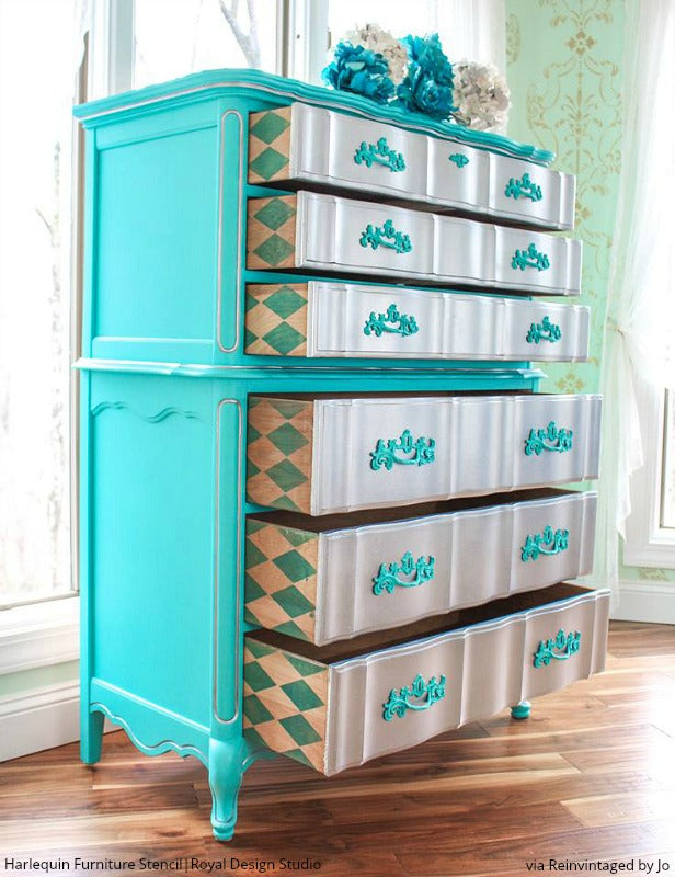 Harlequin Furniture Stencil - Reusable DIY Painting Template for Wood, Metal & Fabric - Perfect for Home Decor, Crafts & Upcycling Projects